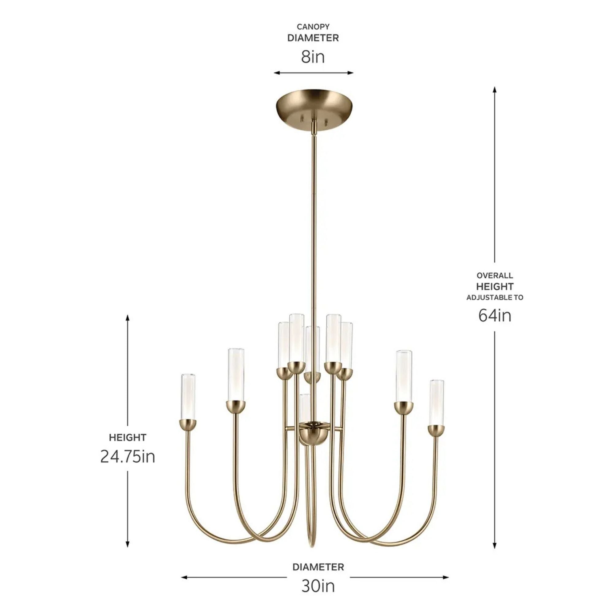 Kichler Moraine 30 in. 10-Light Chandelier, Champagne Bronze with Clear Cylinder Shades