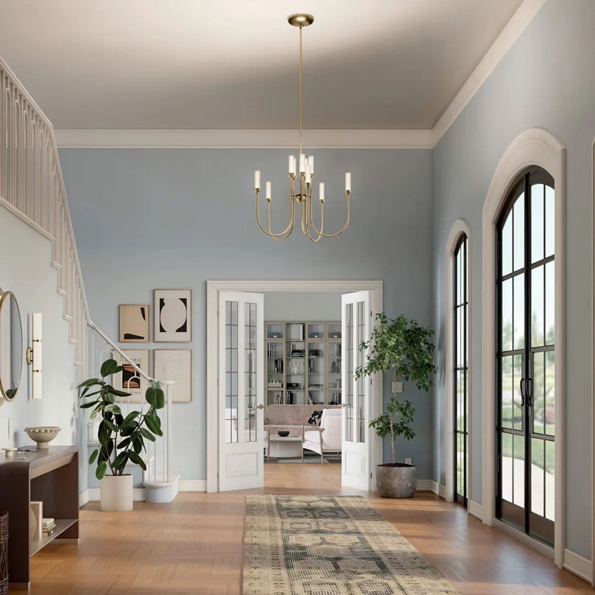 Kichler Moraine 30 in. 10-Light Chandelier, Champagne Bronze with Clear Cylinder Shades