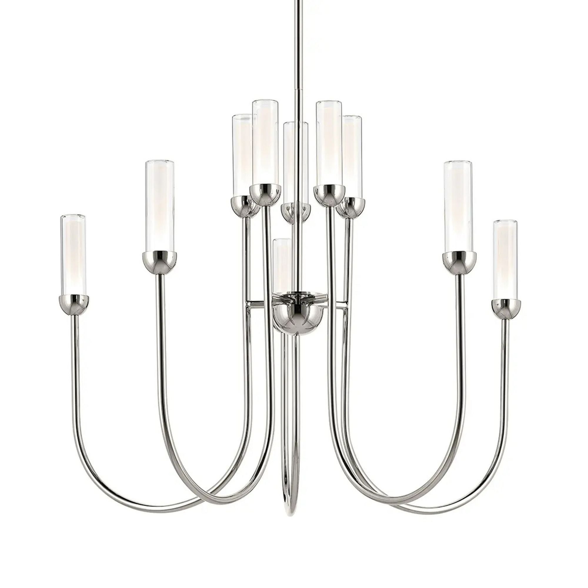 Kichler Moraine 30 in. 10-Light Chandelier, Polished Nickel with Clear Cylinder Shades