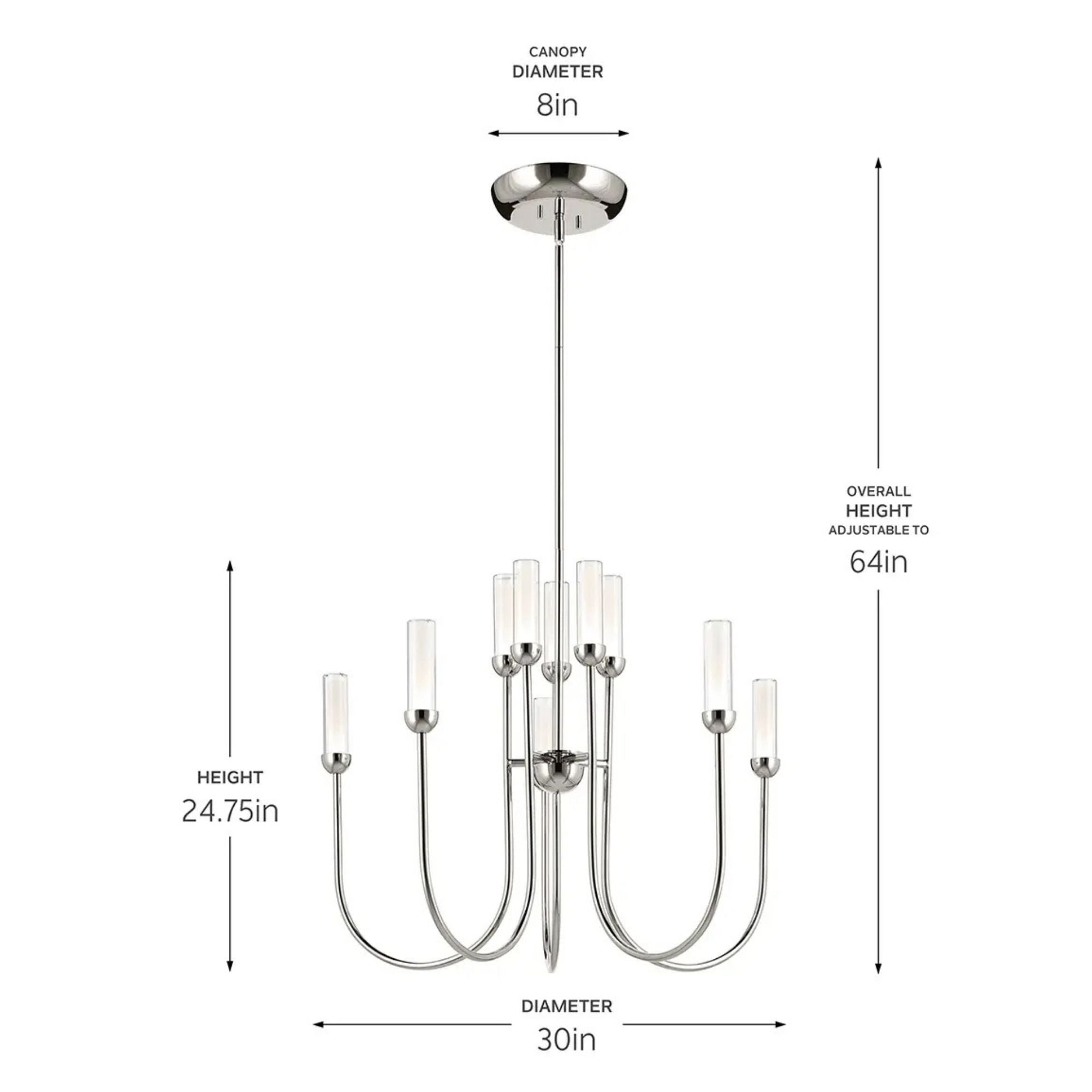 Kichler Moraine 30 in. 10-Light Chandelier, Polished Nickel with Clear Cylinder Shades