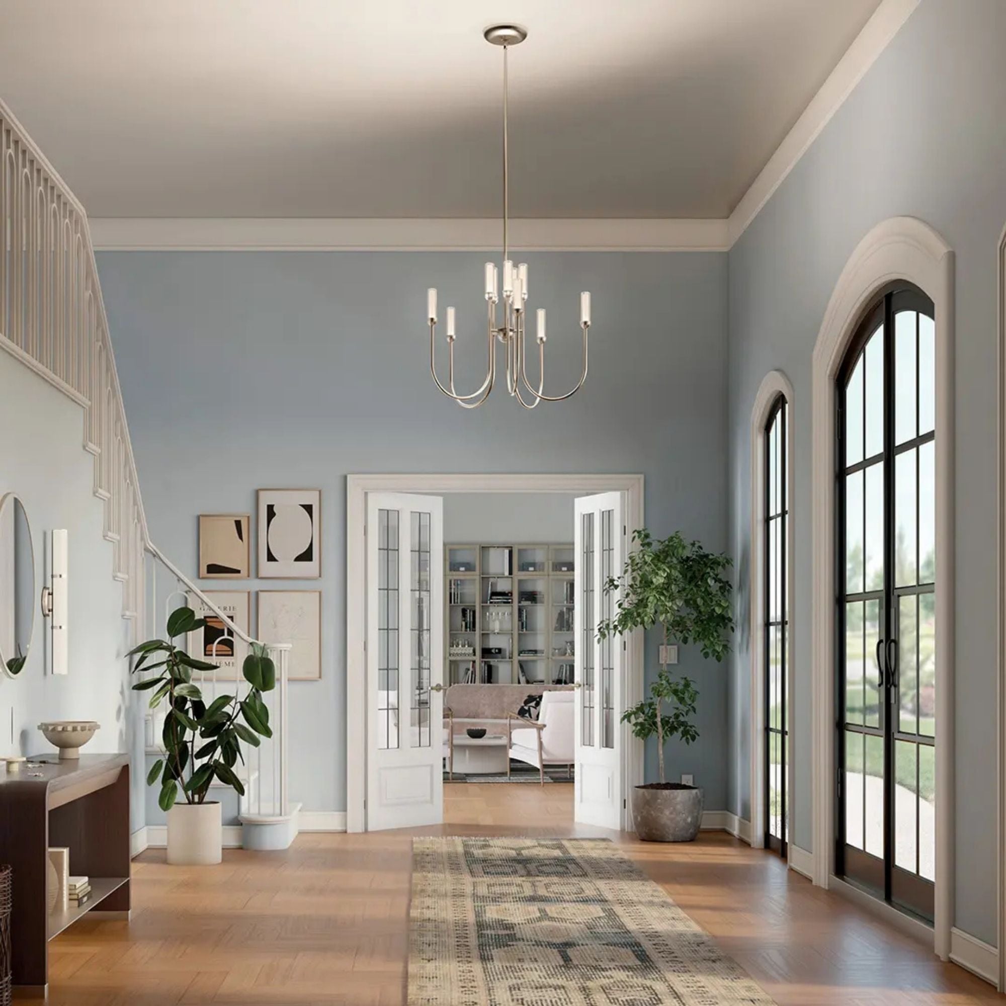 Kichler Moraine 30 in. 10-Light Chandelier, Polished Nickel with Clear Cylinder Shades