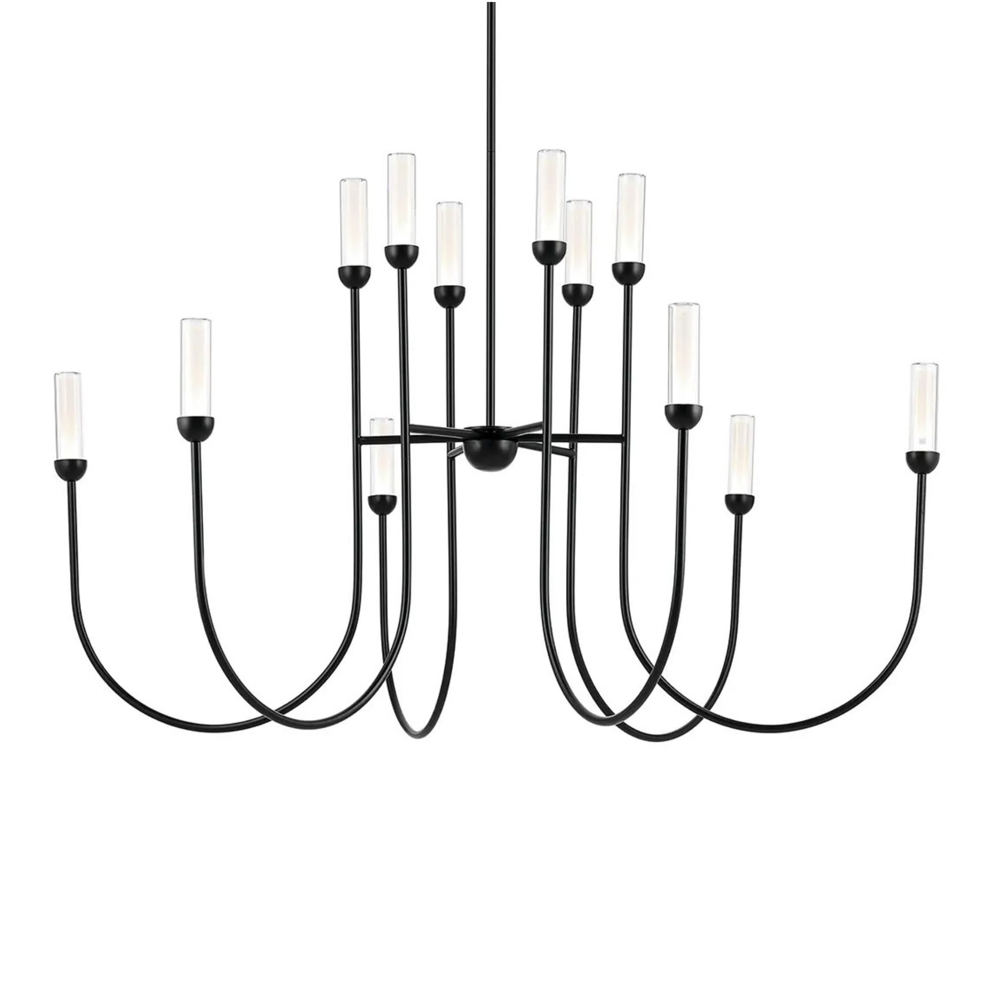 Kichler Moraine 32.25 in. 12-Light Chandelier, Black & Champagne Bronze & Polished Nickel with Clear Glass Cylinder Shades