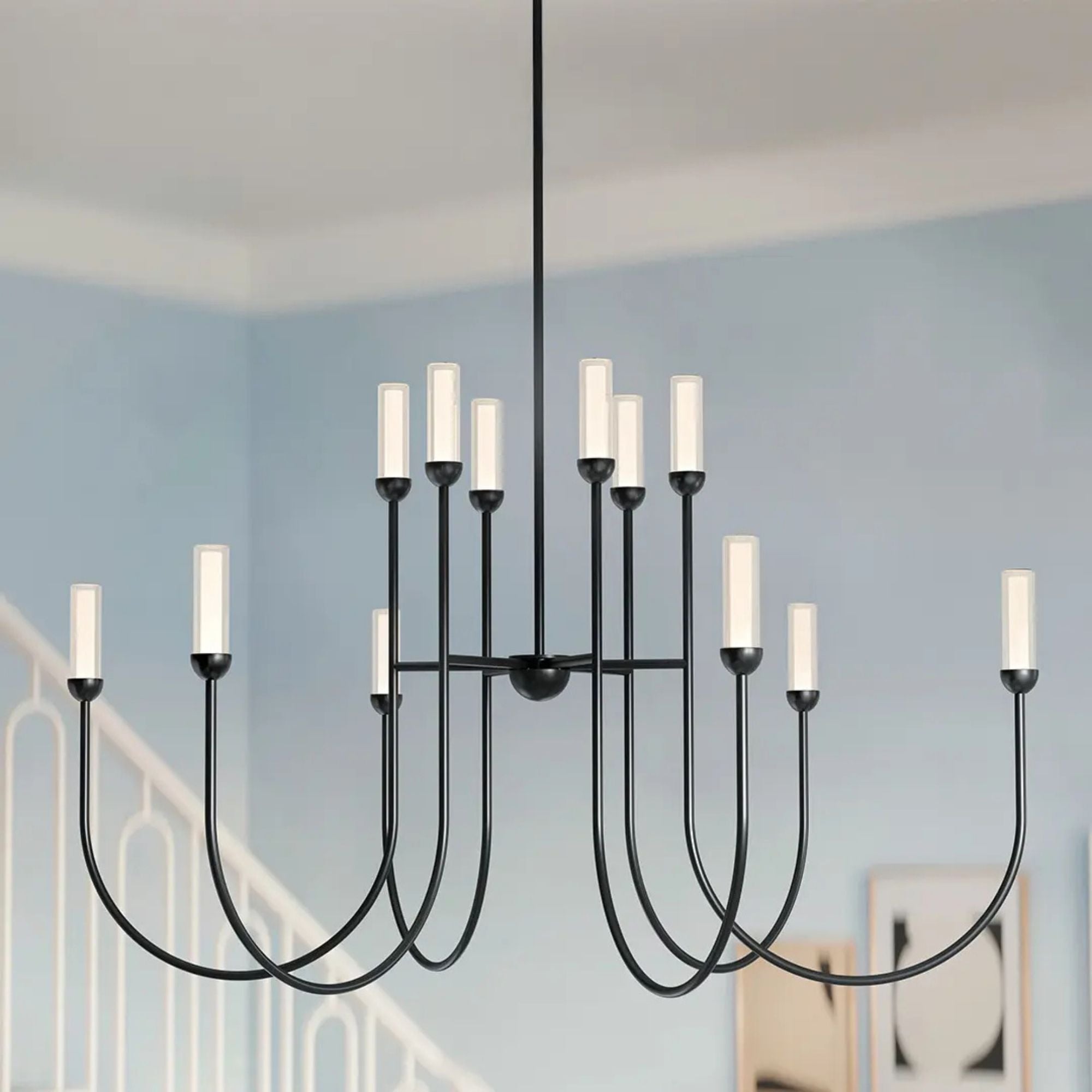Kichler Moraine 32.25 in. 12-Light Chandelier, Black & Champagne Bronze & Polished Nickel with Clear Glass Cylinder Shades