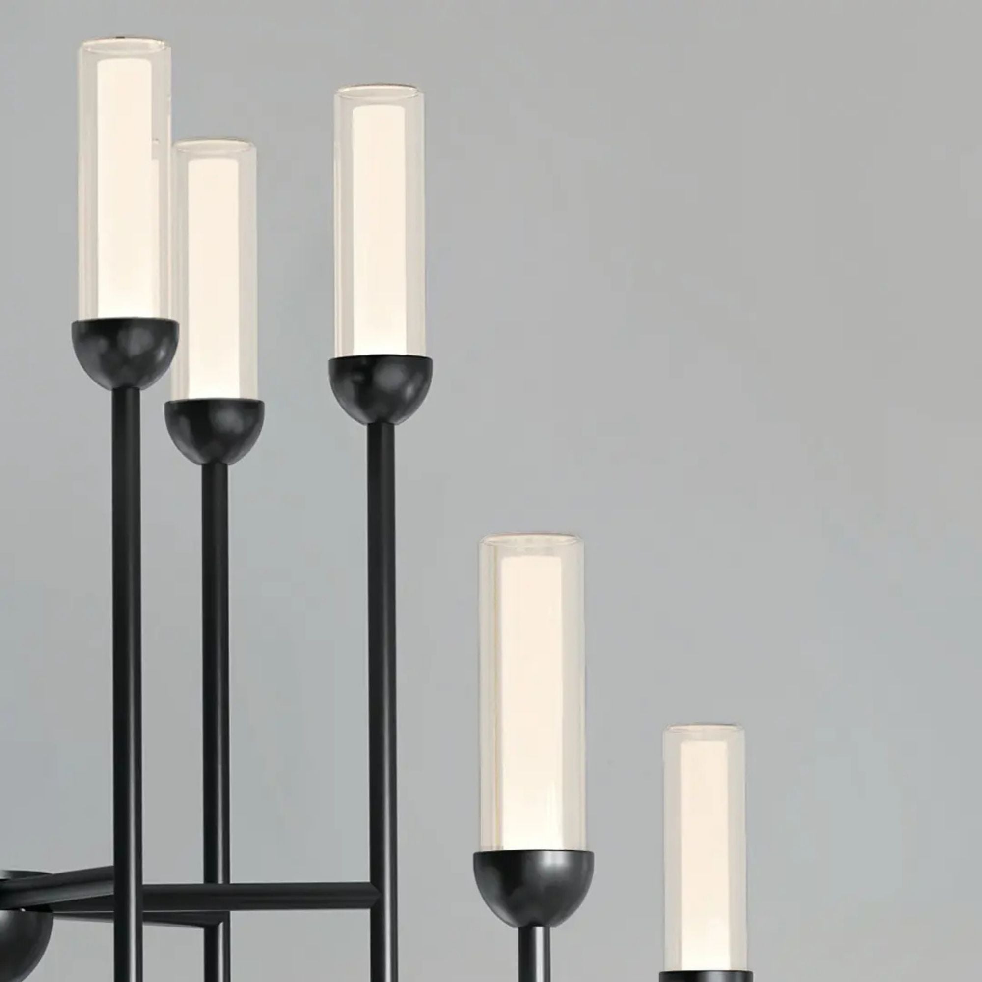 Kichler Moraine 32.25 in. 12-Light Chandelier, Black & Champagne Bronze & Polished Nickel with Clear Glass Cylinder Shades