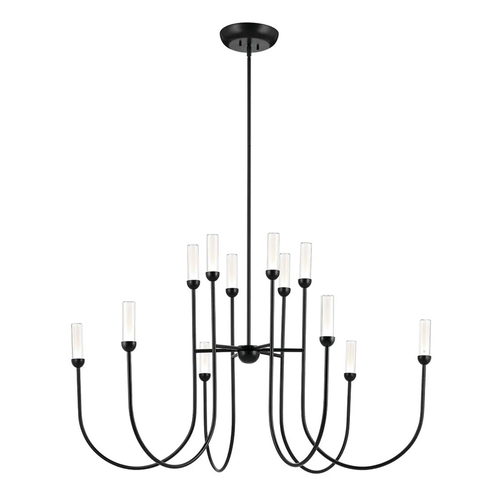 Kichler Moraine 32.25 in. 12-Light Chandelier, Black & Champagne Bronze & Polished Nickel with Clear Glass Cylinder Shades