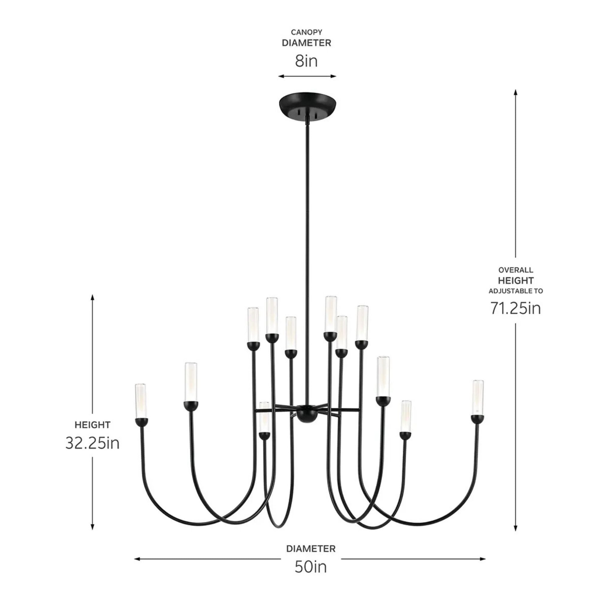 Kichler Moraine 32.25 in. 12-Light Chandelier, Black & Champagne Bronze & Polished Nickel with Clear Glass Cylinder Shades