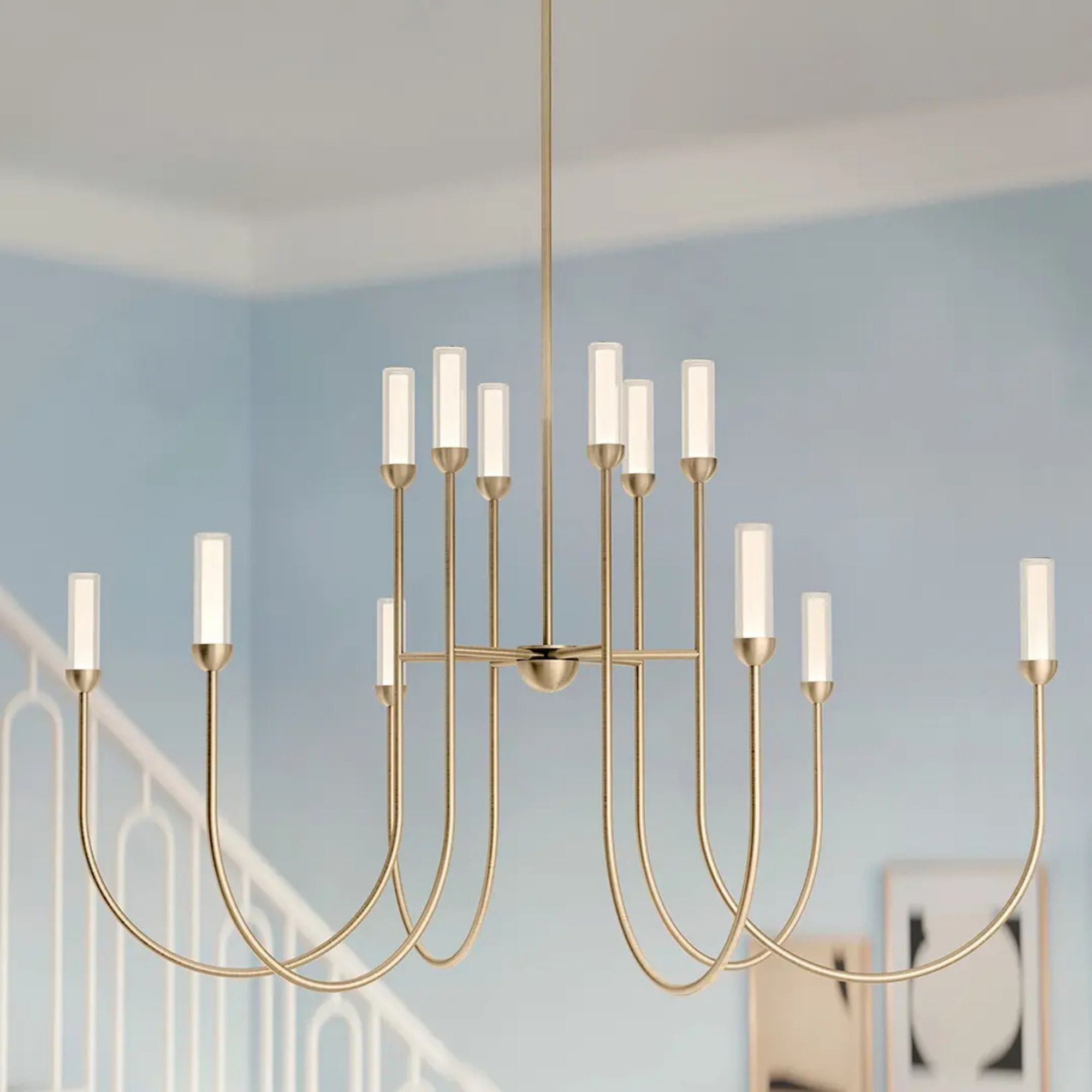 Kichler Moraine 32.25 in. 12-Light Chandelier, Champagne Bronze with Clear Glass Cylinder Shades