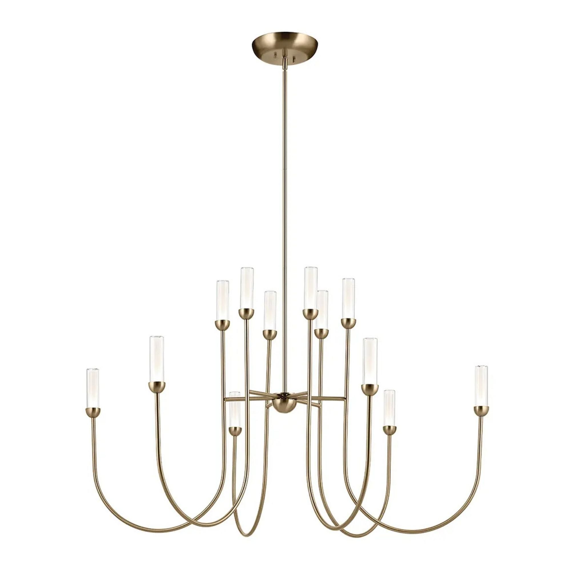 Kichler Moraine 32.25 in. 12-Light Chandelier, Champagne Bronze with Clear Glass Cylinder Shades