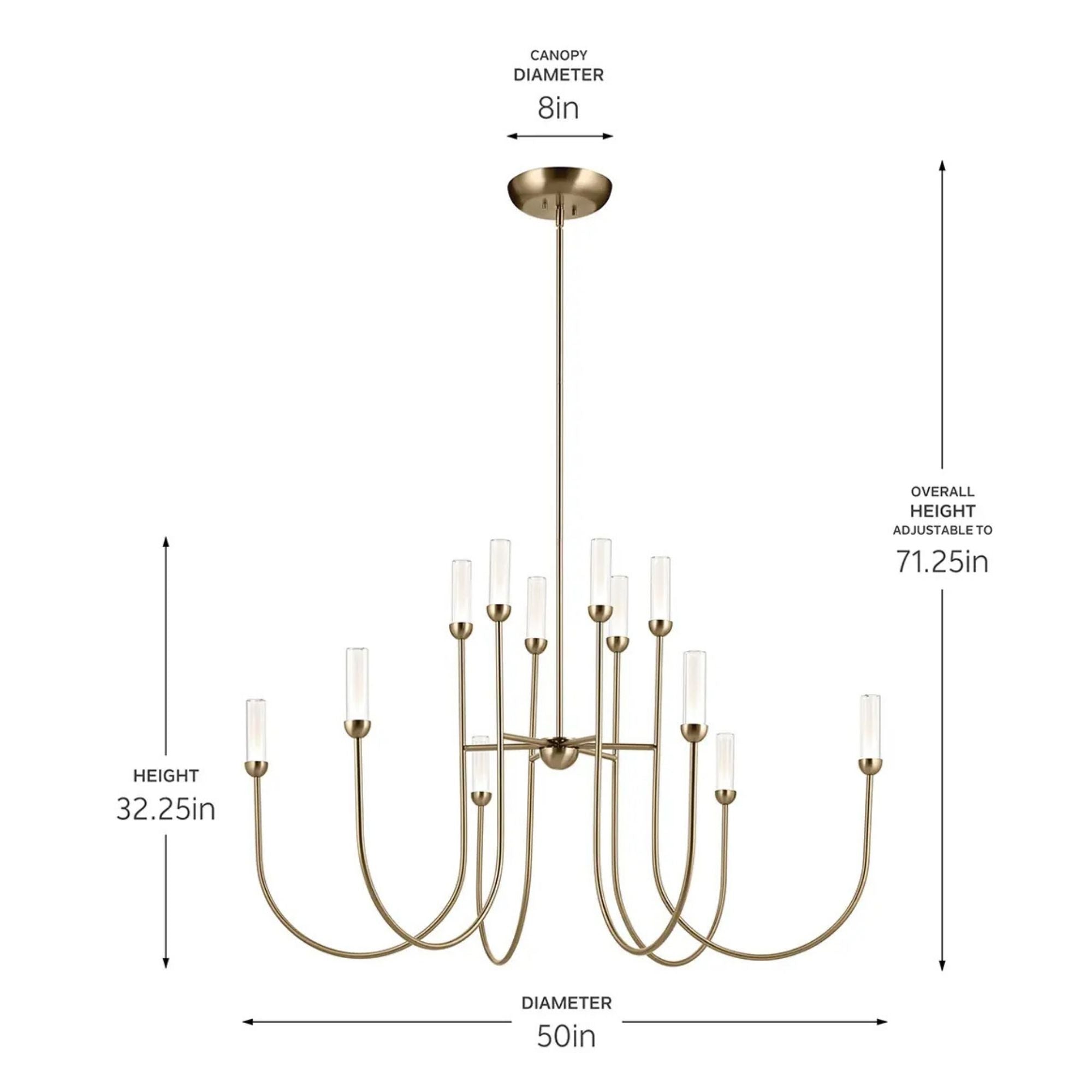 Kichler Moraine 32.25 in. 12-Light Chandelier, Champagne Bronze with Clear Glass Cylinder Shades