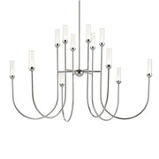 Kichler Moraine 50 in. 12-Light Chandelier, Polished Nickel with Clear Glass Cylinder Shades