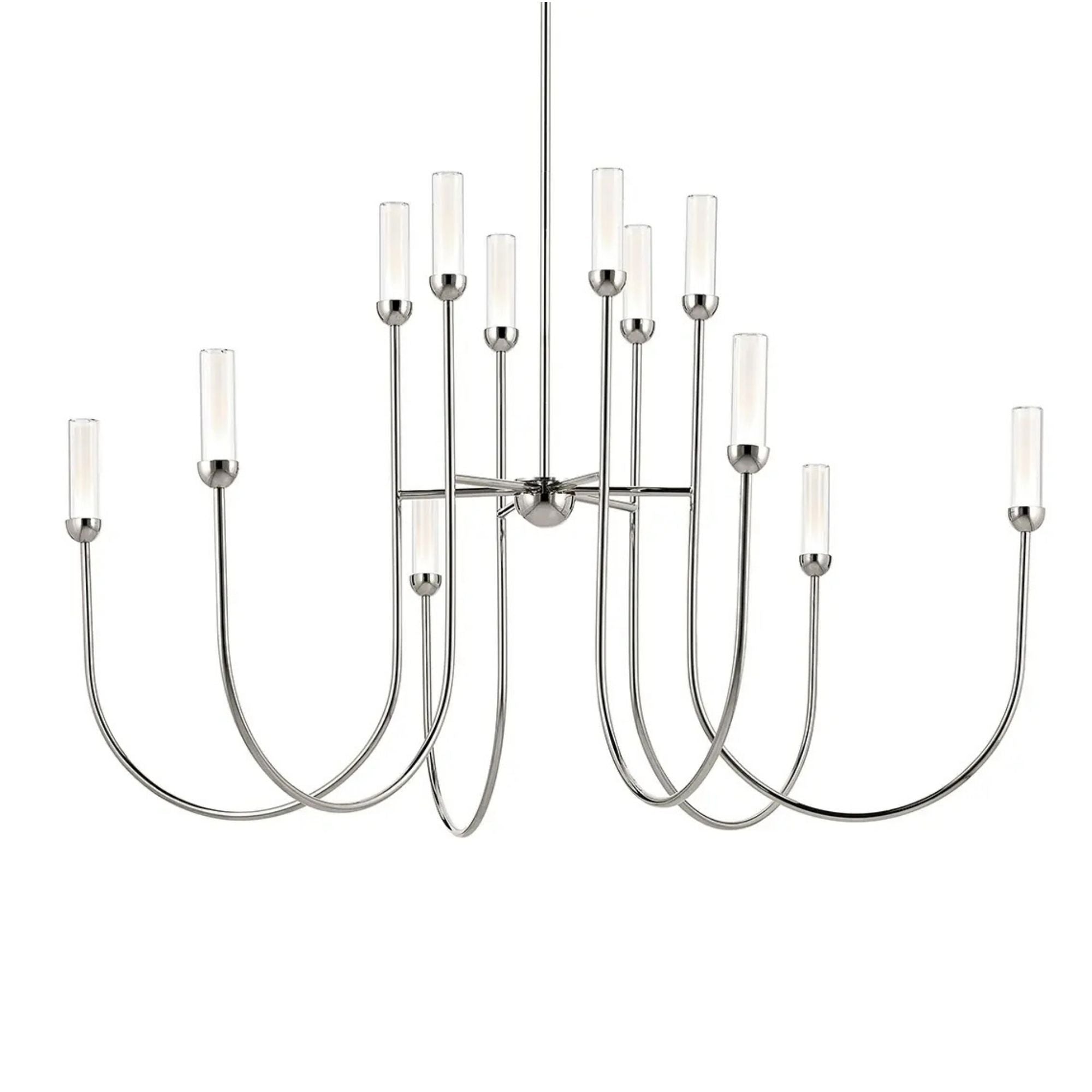 Kichler Moraine 50 in. 12-Light Chandelier, Polished Nickel with Clear Glass Cylinder Shades