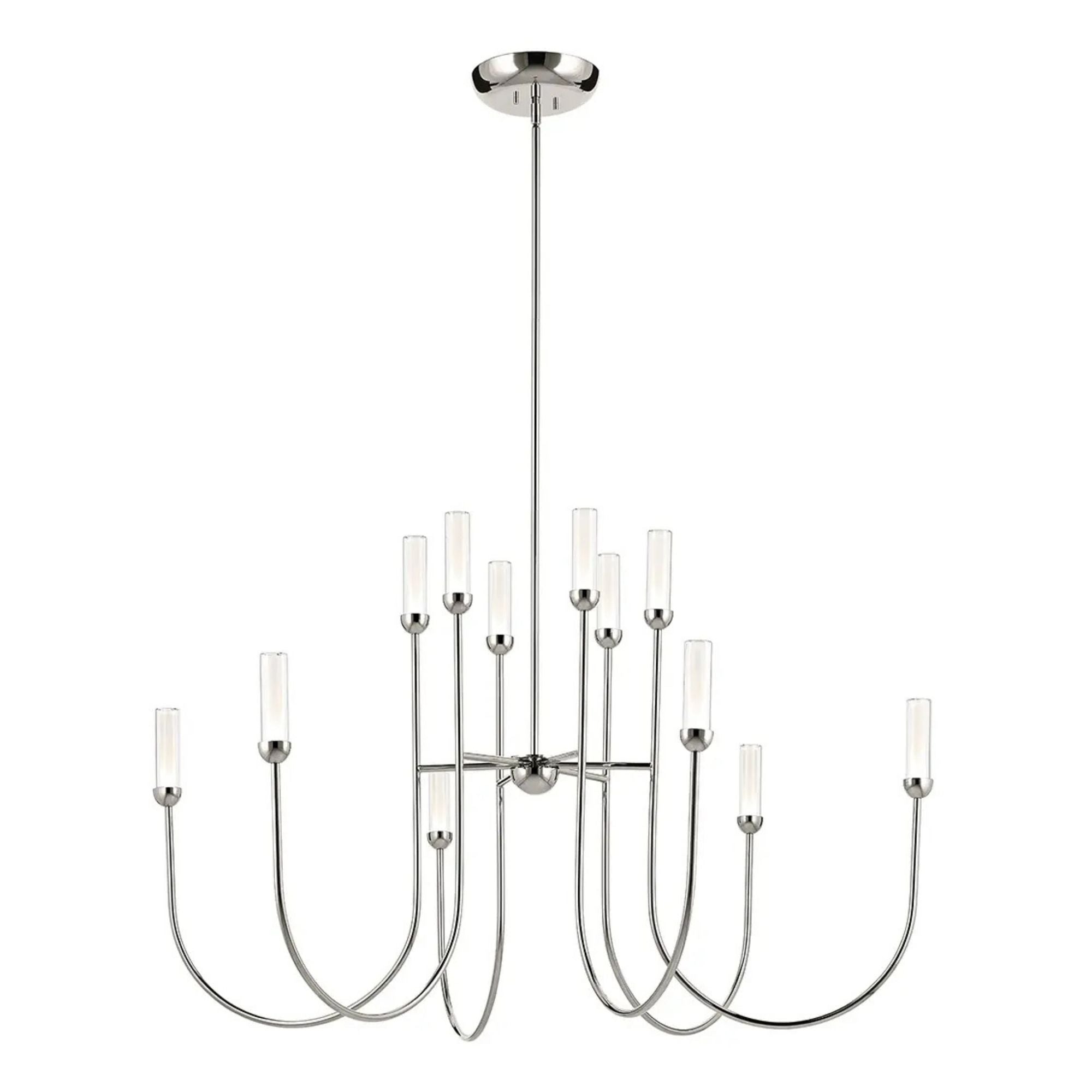 Kichler Moraine 50 in. 12-Light Chandelier, Polished Nickel with Clear Glass Cylinder Shades