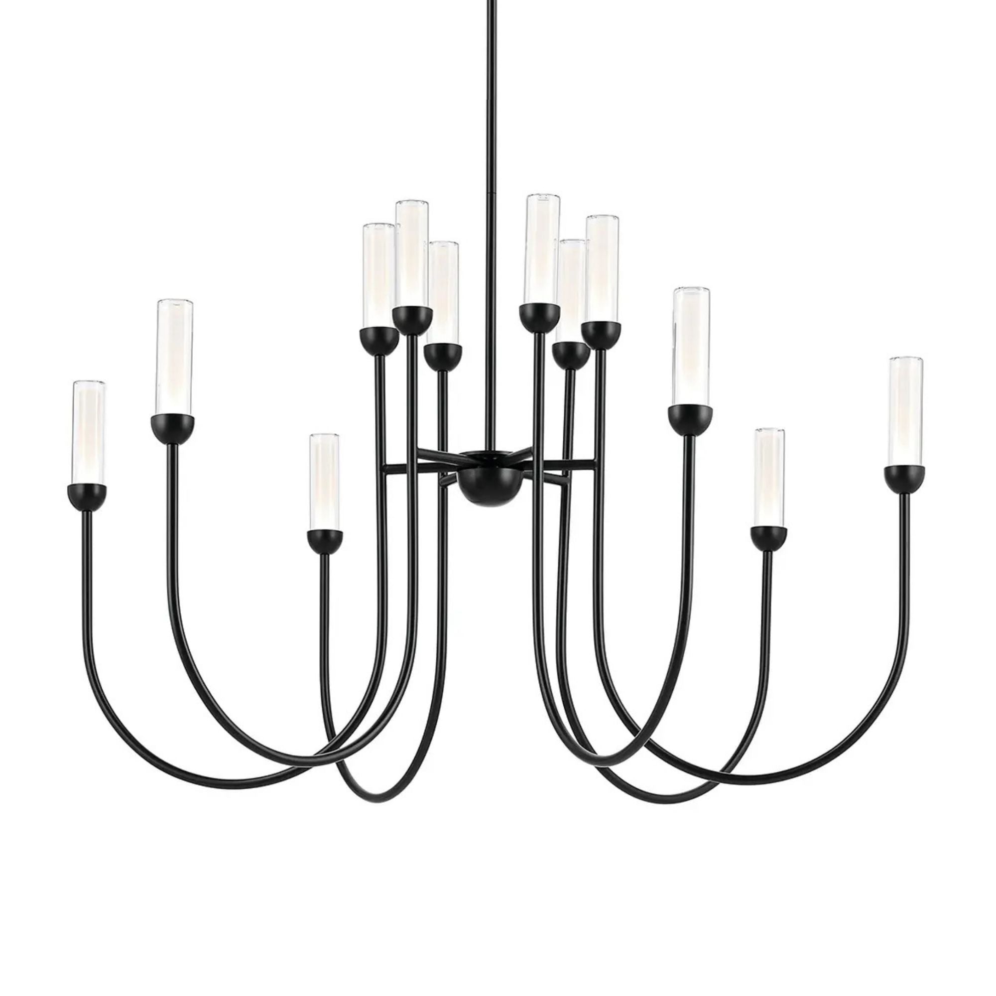Kichler Moraine 27.5 in. 12-Light Chandelier, Black & Champagne Bronze & Polished Nickel with Clear Glass Cylinder Shades