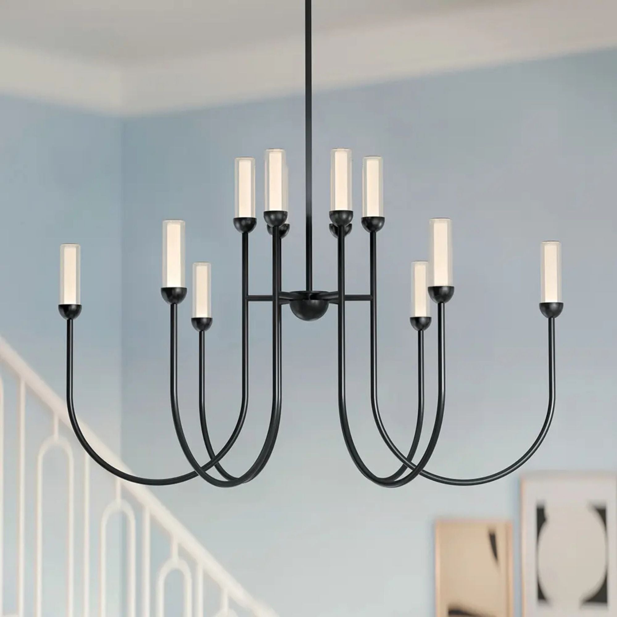 Kichler Moraine 27.5 in. 12-Light Chandelier, Black & Champagne Bronze & Polished Nickel with Clear Glass Cylinder Shades