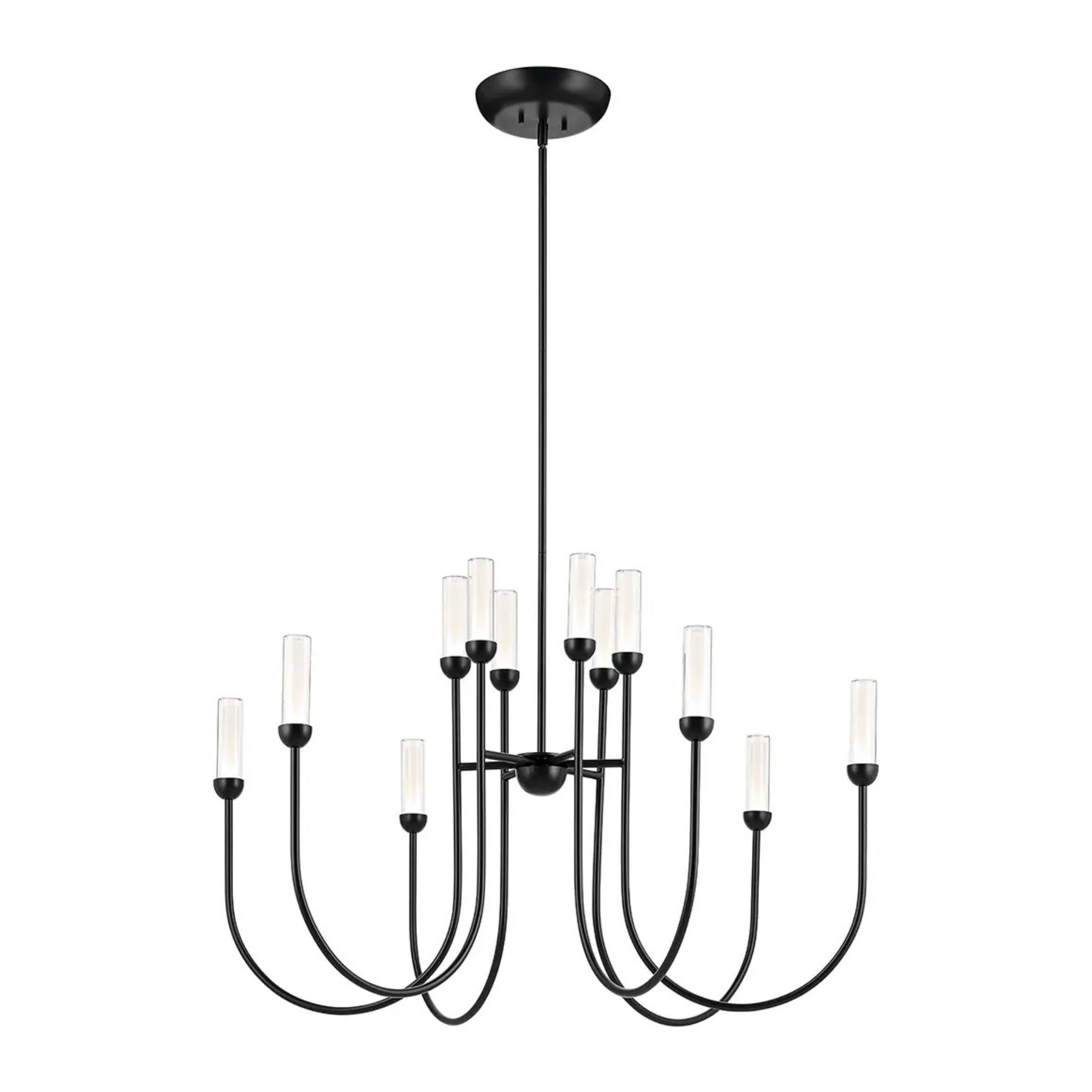 Kichler Moraine 27.5 in. 12-Light Chandelier, Black & Champagne Bronze & Polished Nickel with Clear Glass Cylinder Shades