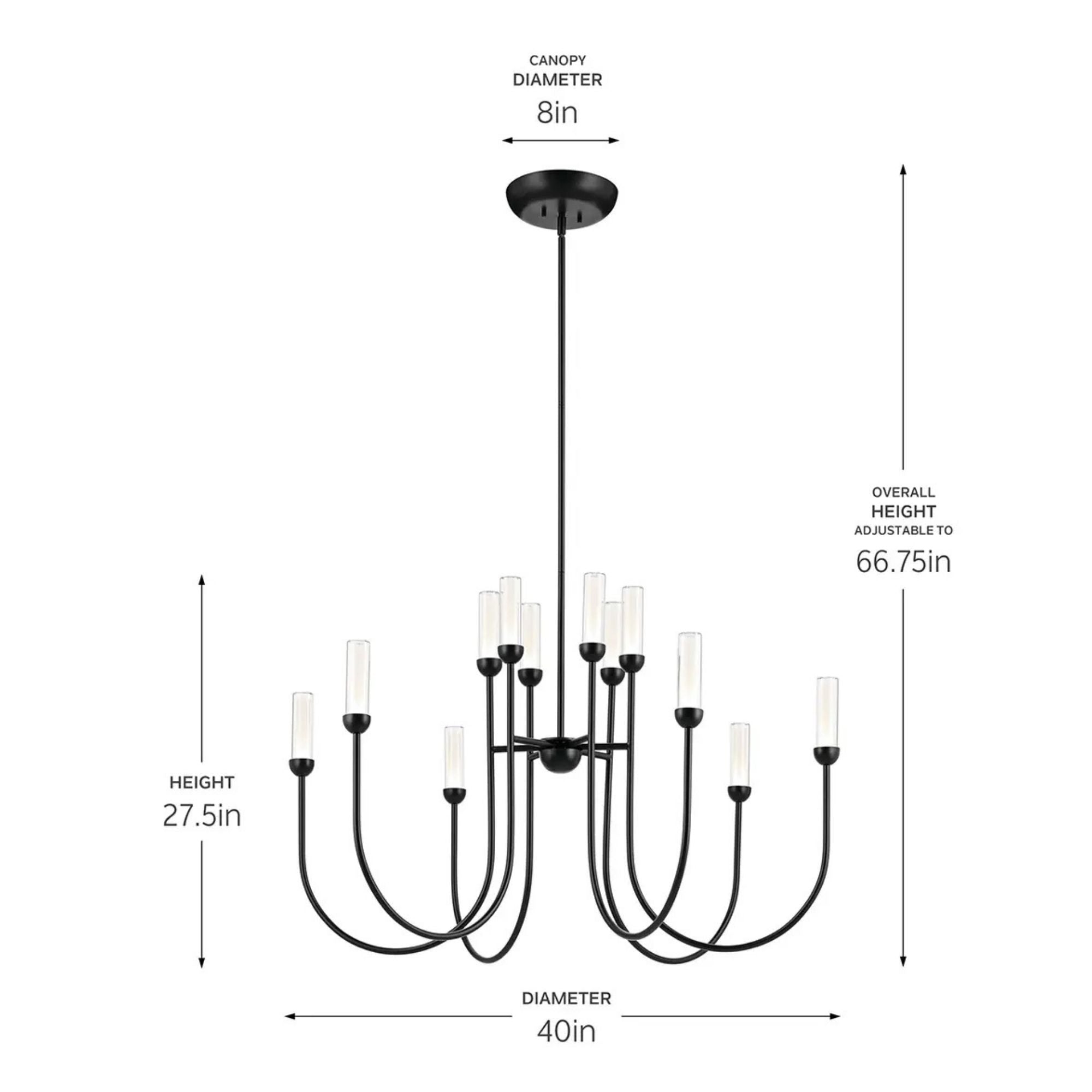 Kichler Moraine 27.5 in. 12-Light Chandelier, Black & Champagne Bronze & Polished Nickel with Clear Glass Cylinder Shades