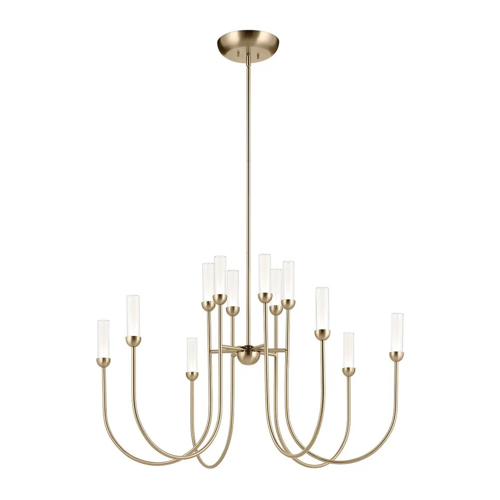 Kichler Moraine 27.5 in. 12-Light Chandelier, Champagne Bronze with Clear Glass Cylinder Shades