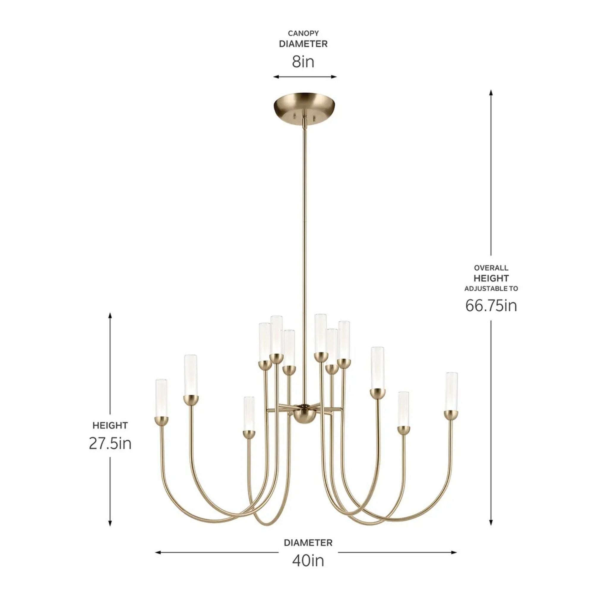 Kichler Moraine 27.5 in. 12-Light Chandelier, Champagne Bronze with Clear Glass Cylinder Shades