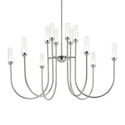 Kichler Moraine 40 in. 12-Light Chandelier, Polished Nickel with Clear Cylinder Glass Shades