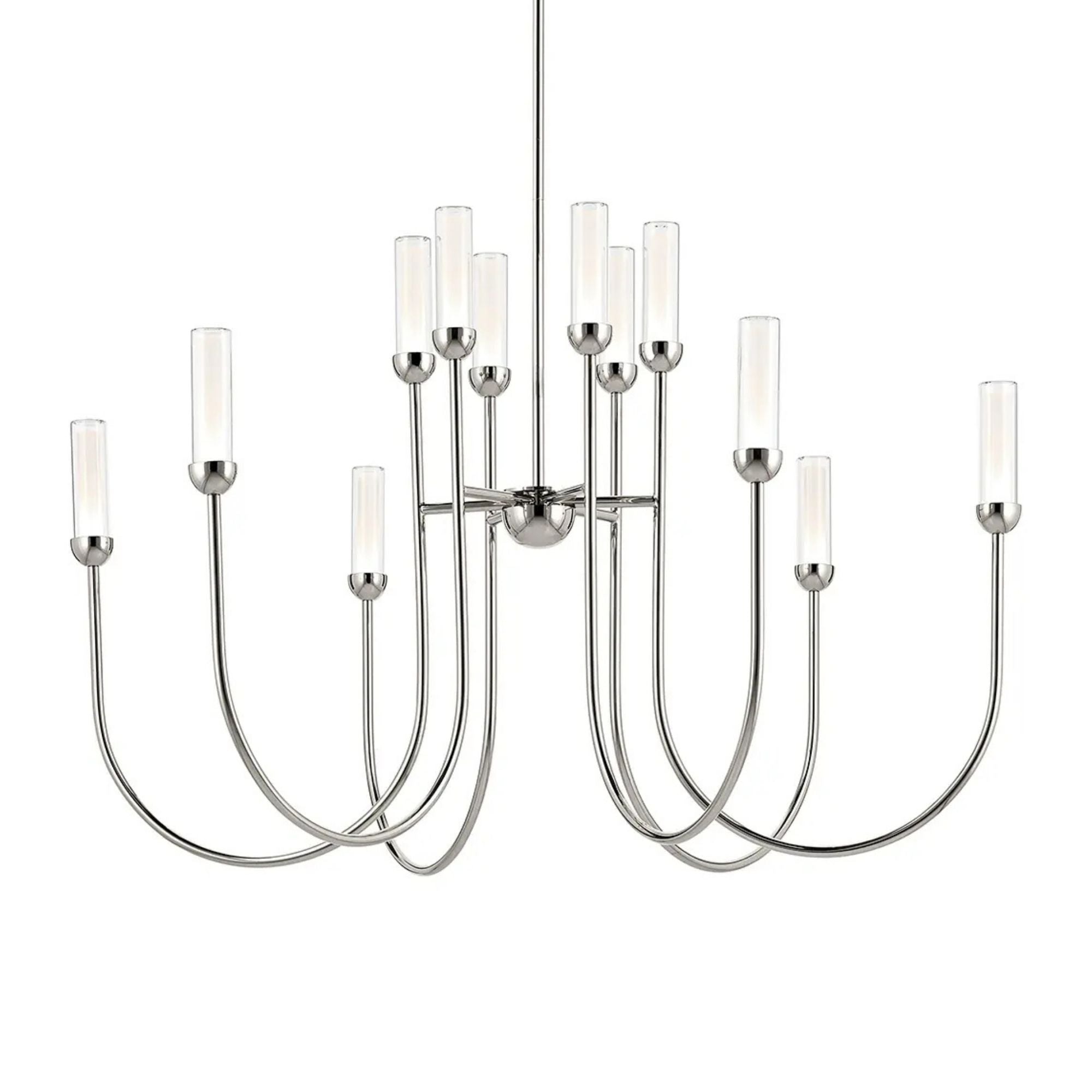 Kichler Moraine 40 in. 12-Light Chandelier, Polished Nickel with Clear Cylinder Glass Shades