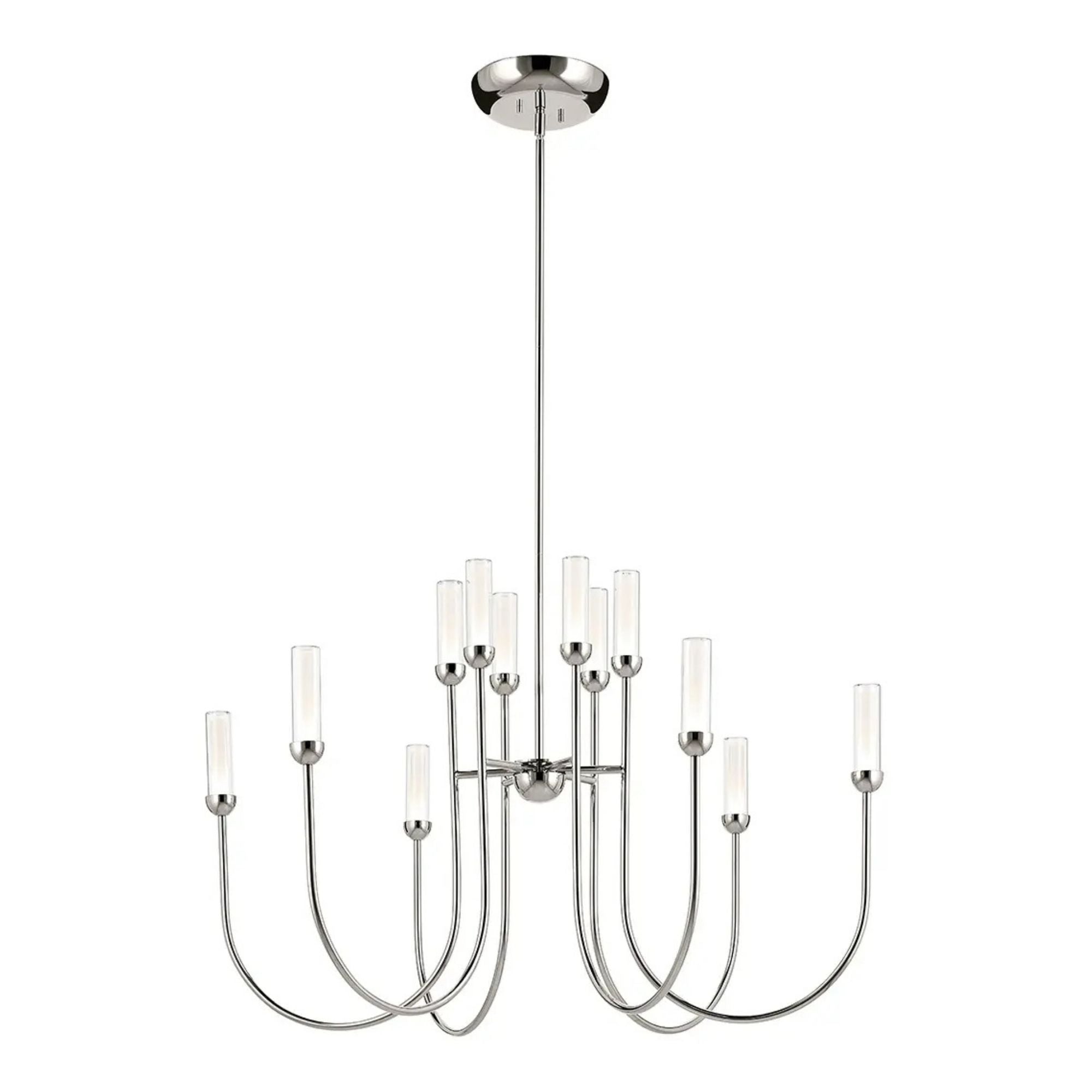Kichler Moraine 40 in. 12-Light Chandelier, Polished Nickel with Clear Cylinder Glass Shades