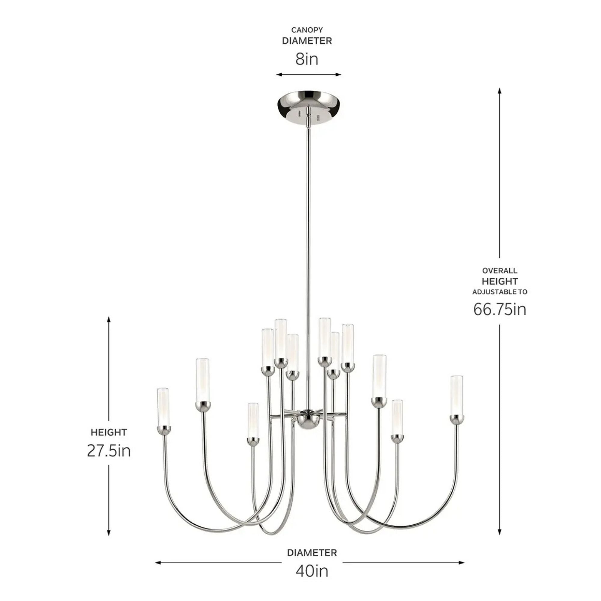 Kichler Moraine 40 in. 12-Light Chandelier, Polished Nickel with Clear Cylinder Glass Shades