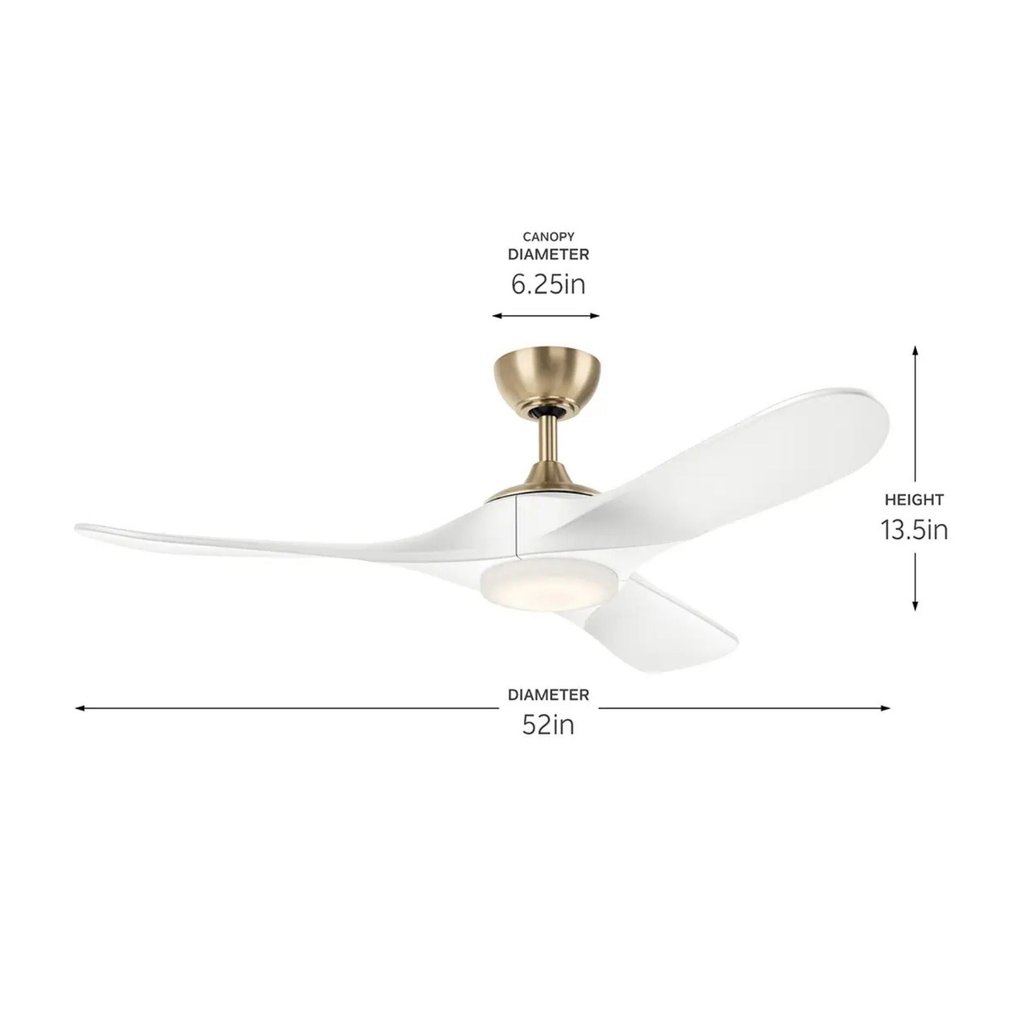 Kichler Mylo 52'' Ceiling Fan with LED Light DC Motor Champagne Bronze & White