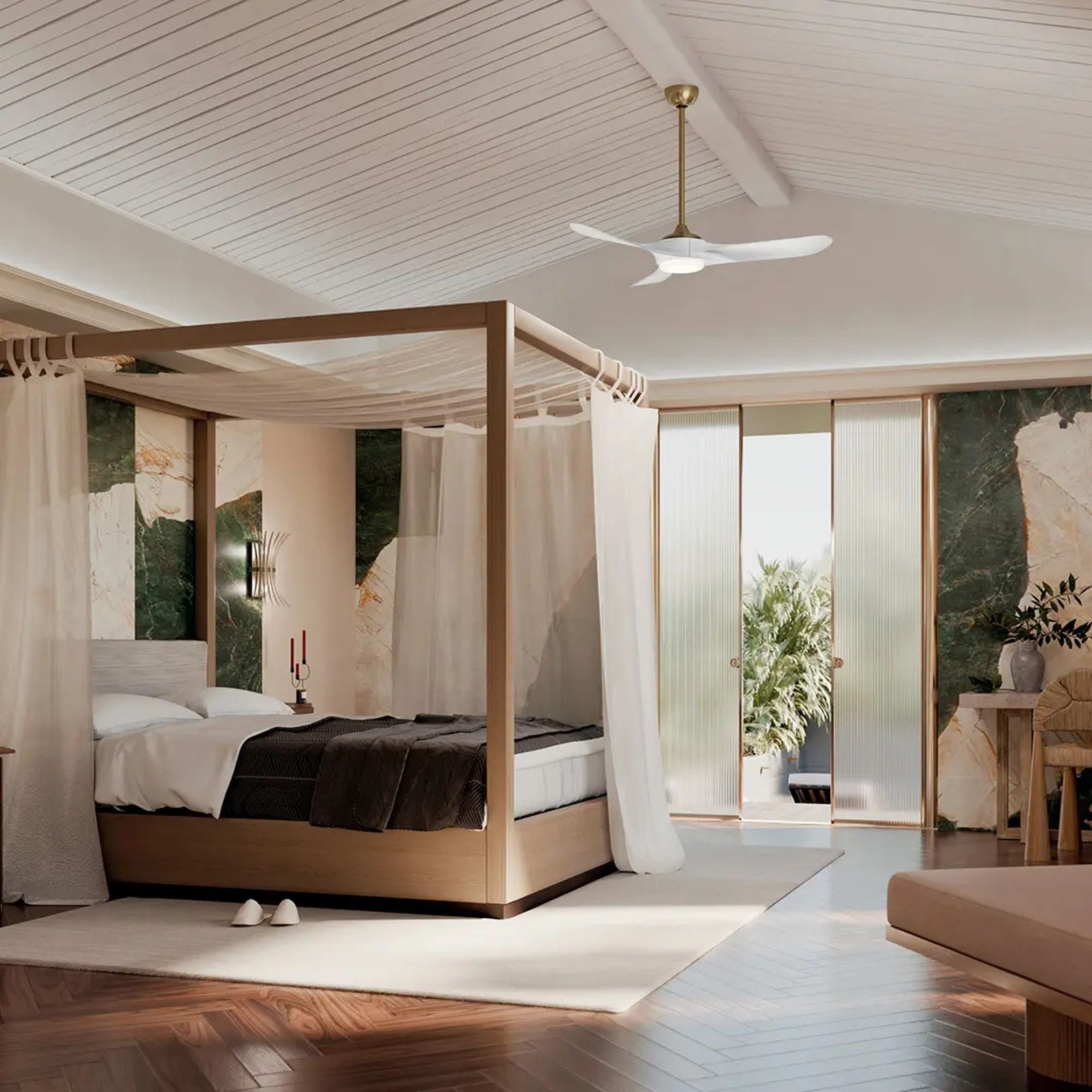 Kichler Mylo 52'' Ceiling Fan with LED Light DC Motor Champagne Bronze & White