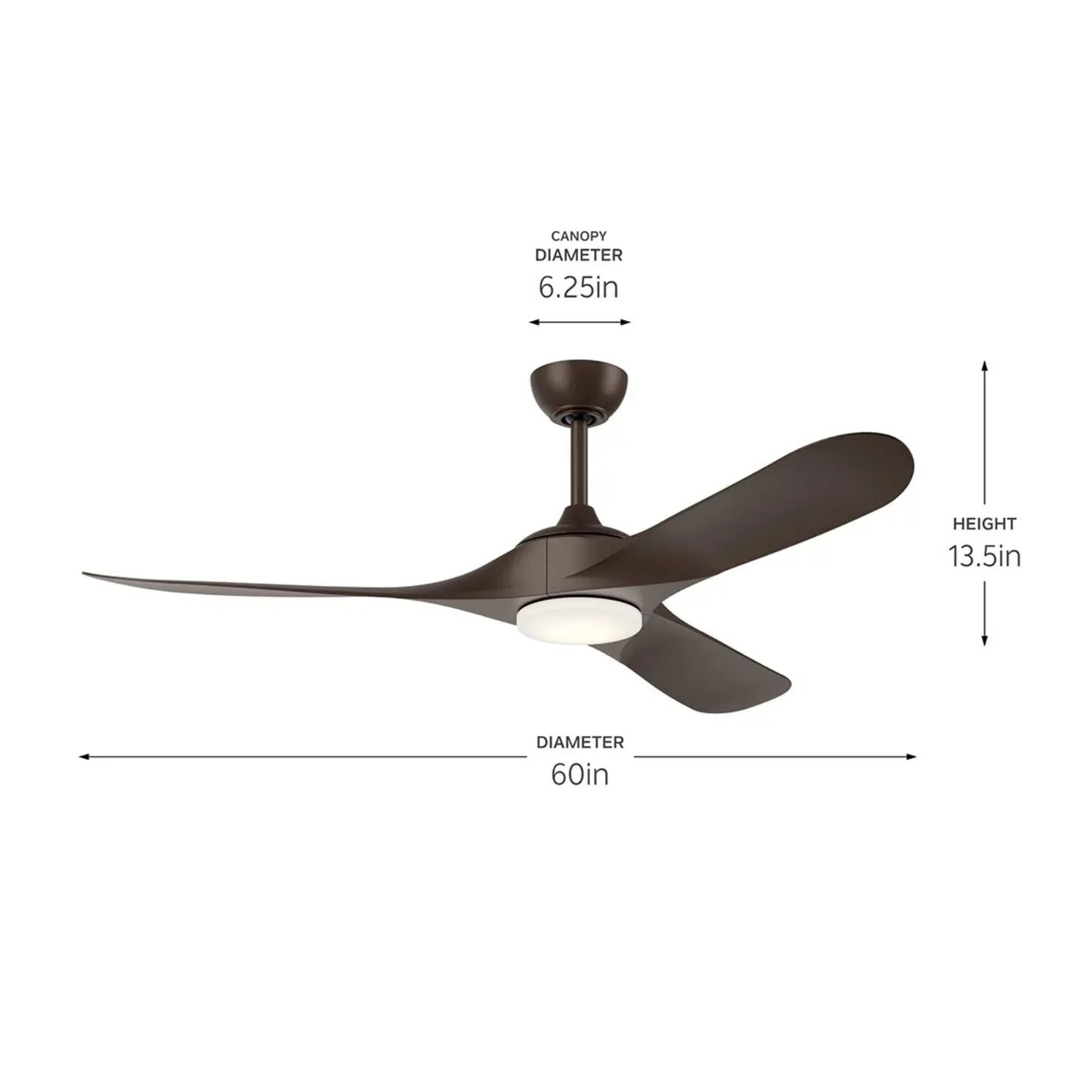 Kichler Mylo Weather+ 60'' Ceiling Fan with LED Light DC Motor Satin Natural Bronze
