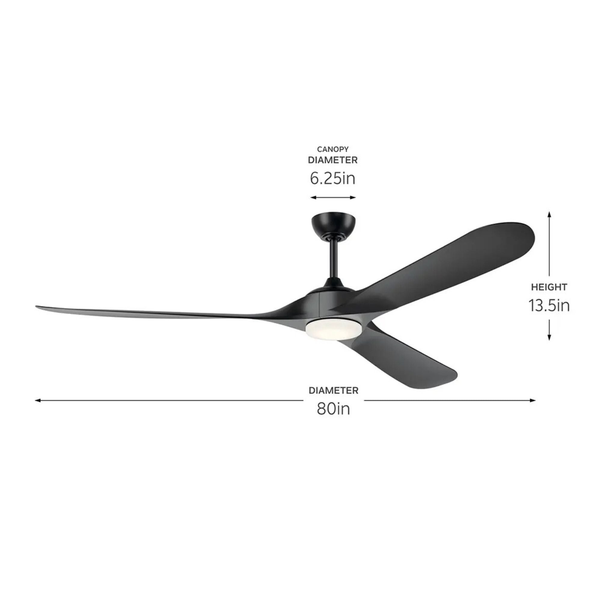 Kichler Mylo Weather+ 80'' Ceiling Fan with LED Light DC Motor Satin Black