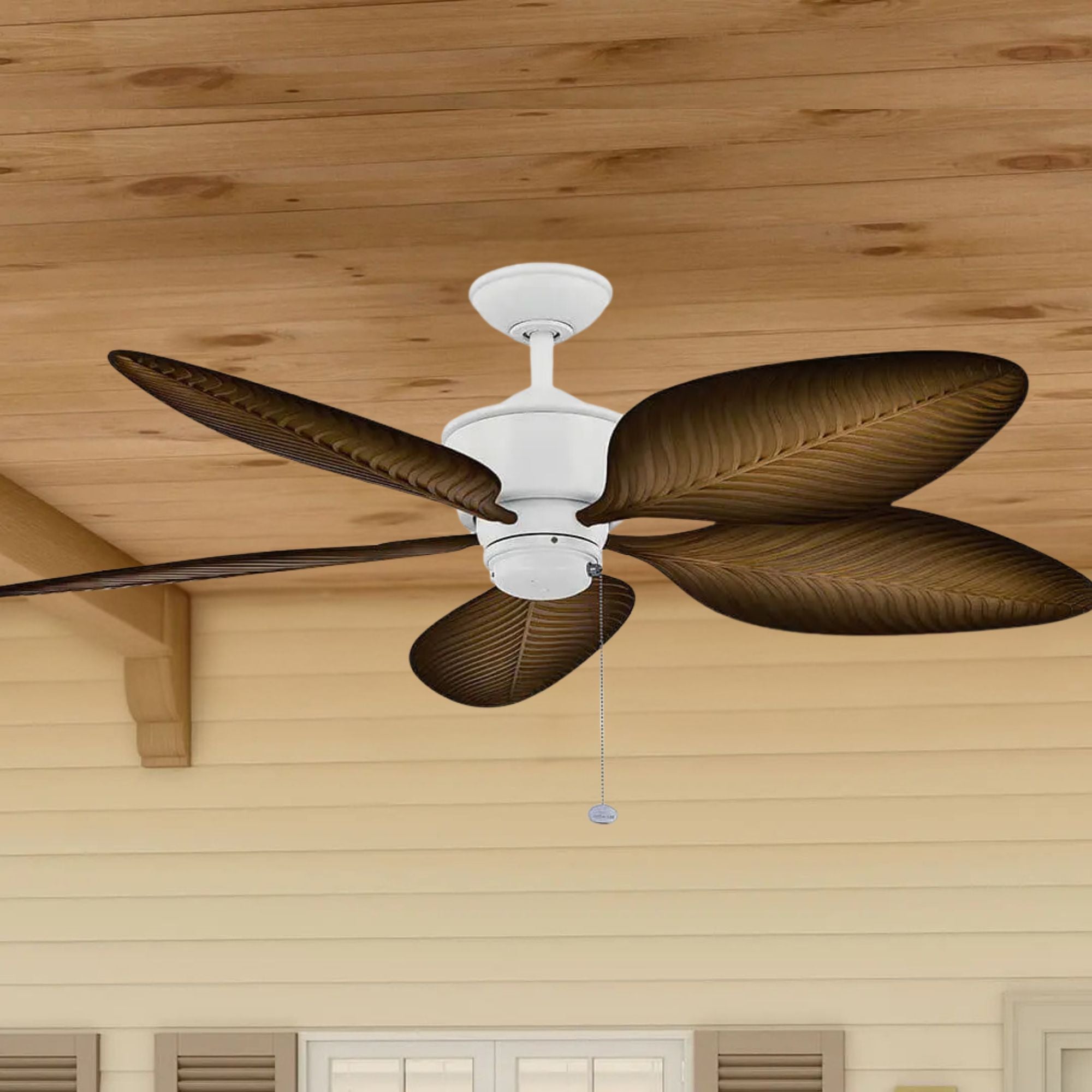 Nani 56" Matte White Palm-Leaf Blades Outdoor Ceiling Fan with Pull Chain