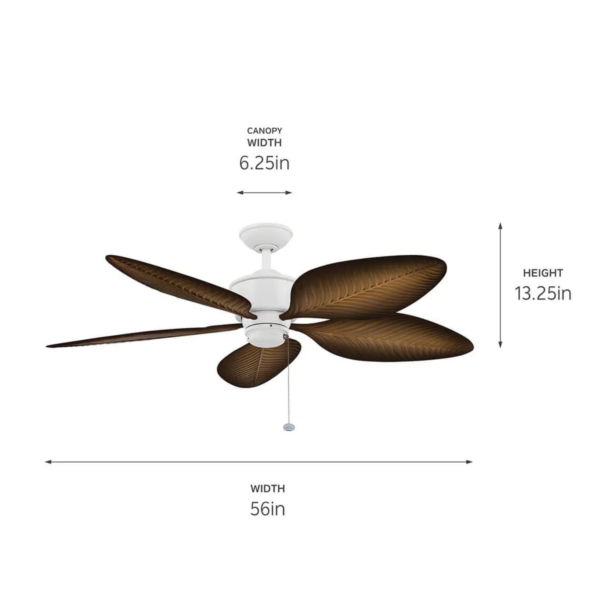 Nani 56" Matte White Palm-Leaf Blades Outdoor Ceiling Fan with Pull Chain