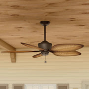 Nani 56" Satin Natural Bronze Palm-Leaf Blades Outdoor Ceiling Fan with Pull Chain