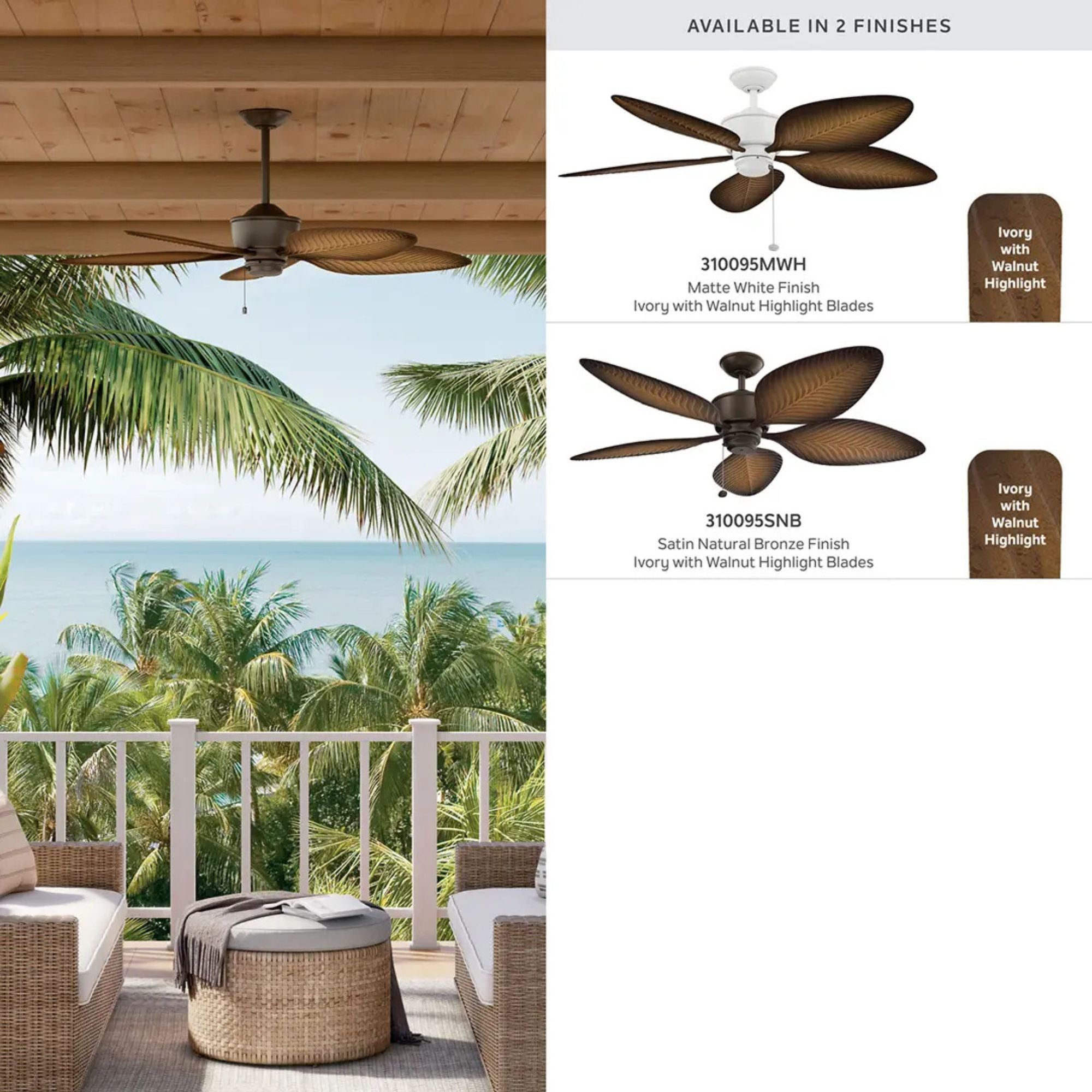 Nani 56" Satin Natural Bronze Palm-Leaf Blades Outdoor Ceiling Fan with Pull Chain