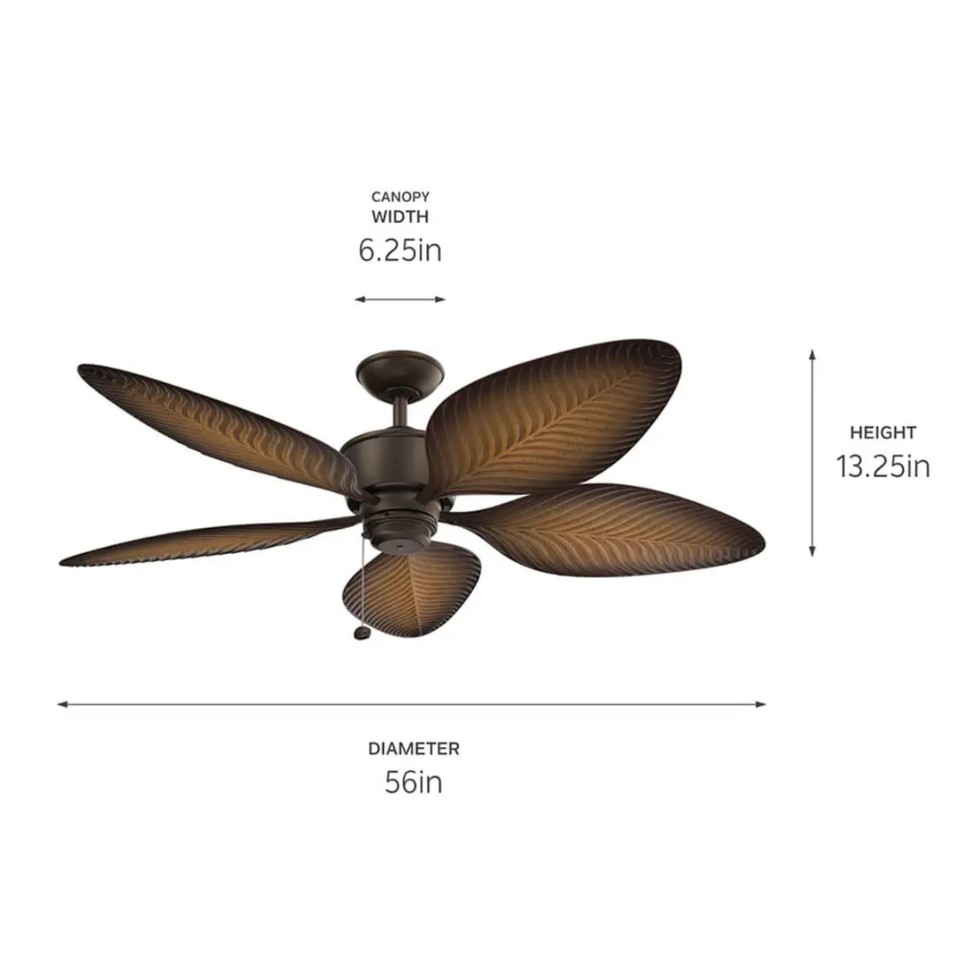 Nani 56" Satin Natural Bronze Palm-Leaf Blades Outdoor Ceiling Fan with Pull Chain