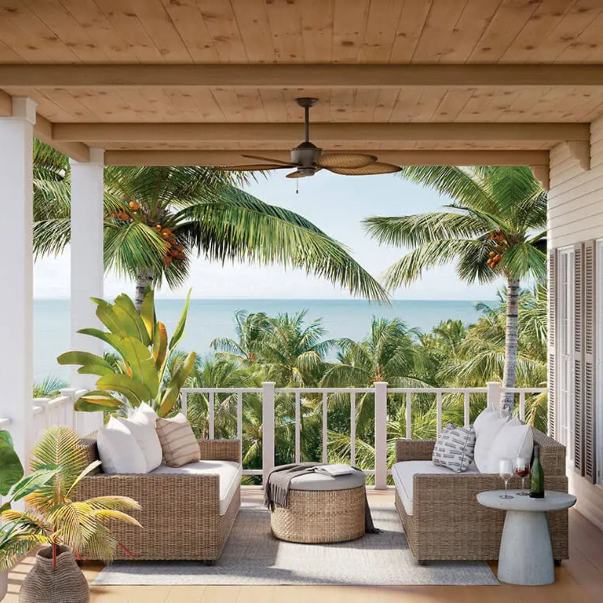 Nani 56" Satin Natural Bronze Palm-Leaf Blades Outdoor Ceiling Fan with Pull Chain