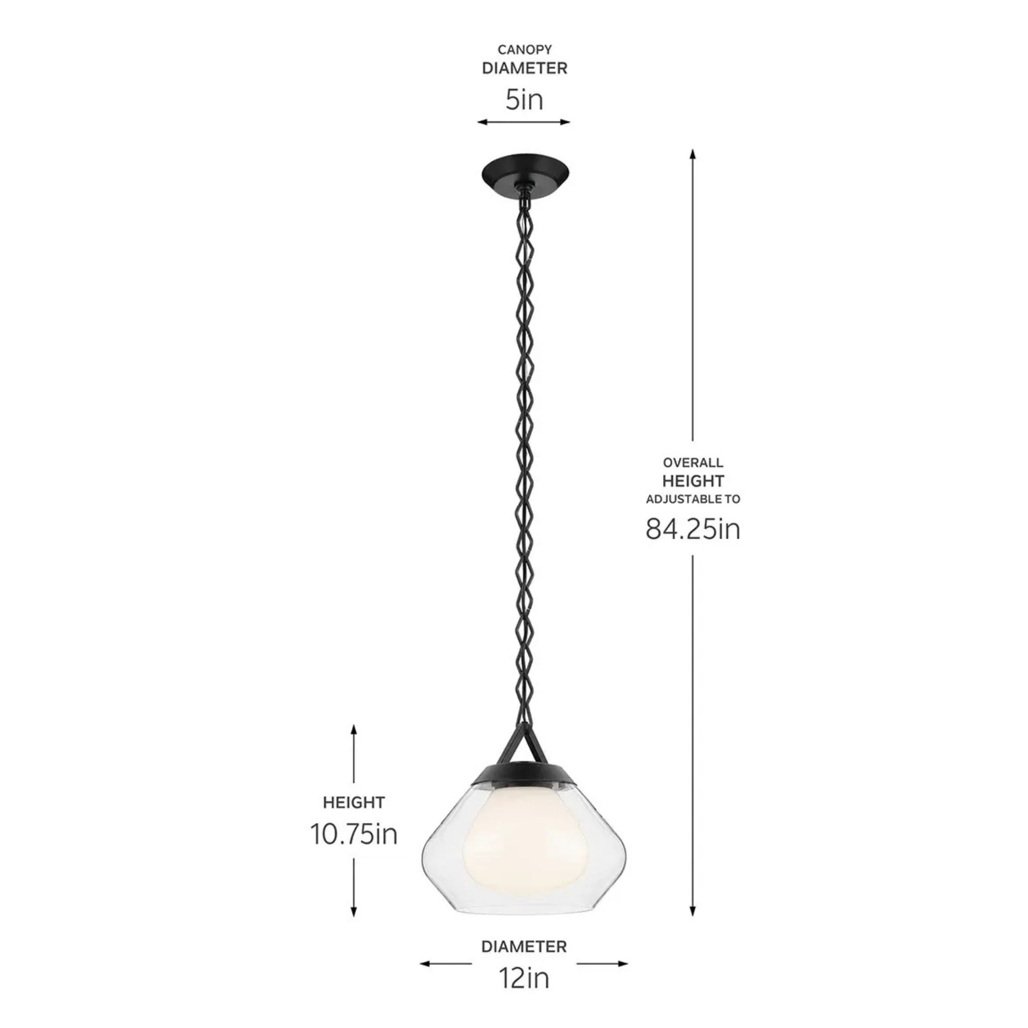 Kichler Nella 10.75 in. Pendant Light, Black with Unique Clear Glass Shade