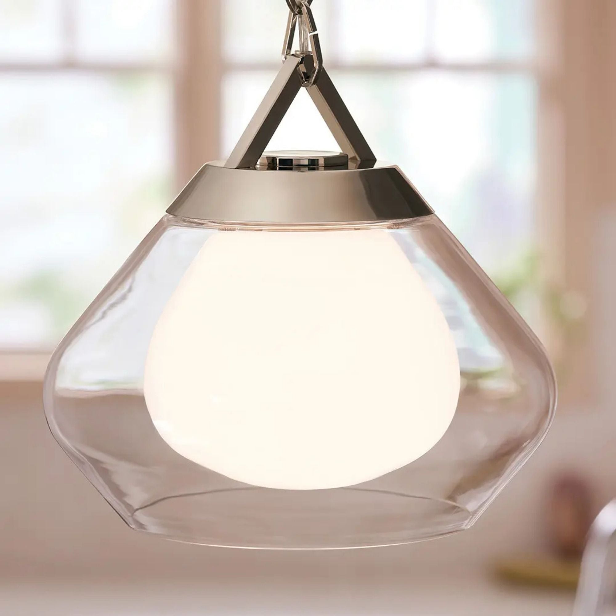 Kichler Nella 12 in. Pendant Light, Polished Nickel with Unique Shade & Clear Glass