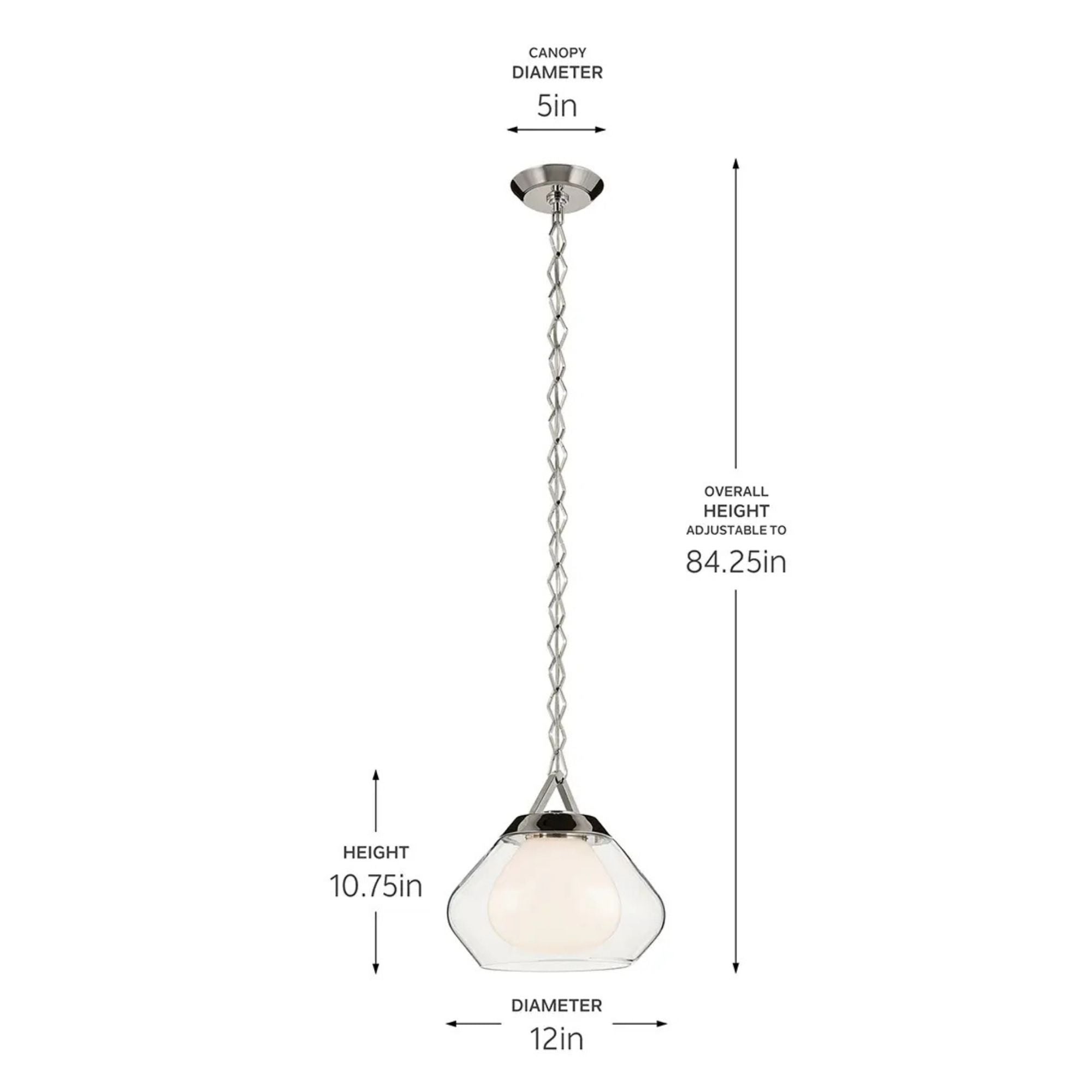Kichler Nella 12 in. Pendant Light, Polished Nickel with Unique Shade & Clear Glass