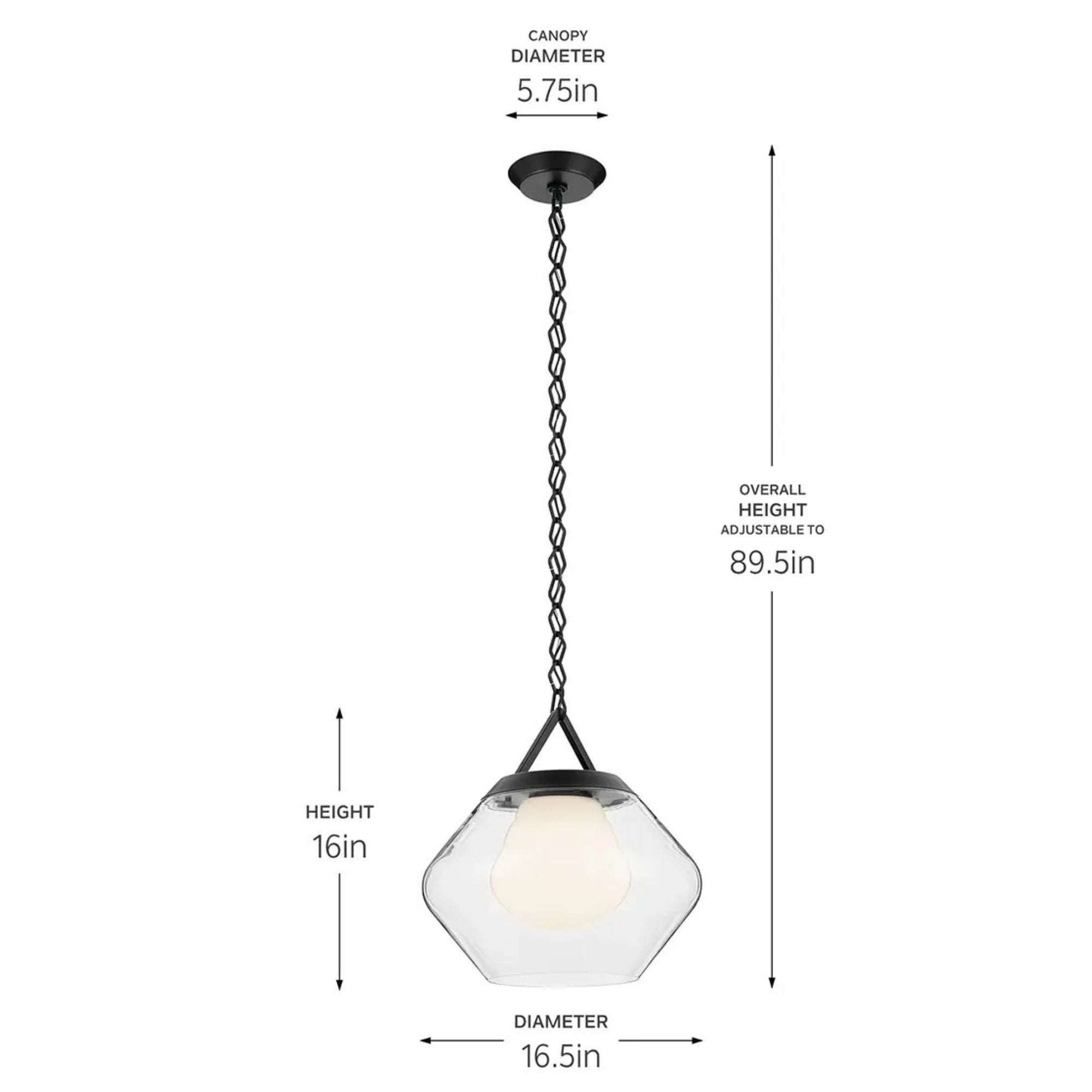 Kichler Nella 16.5 in. Pendant Light, Black with Unique Clear Glass Shade
