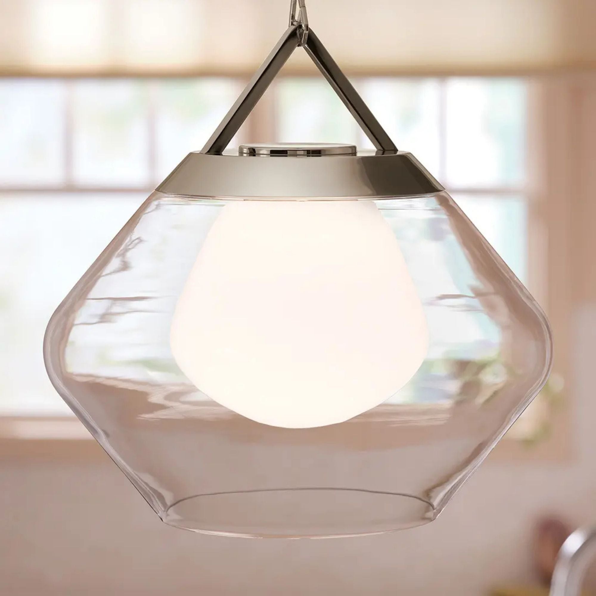 Kichler Nella 16.5 in. Pendant Light, Polished Nickel with Unique Shade & Clear Glass