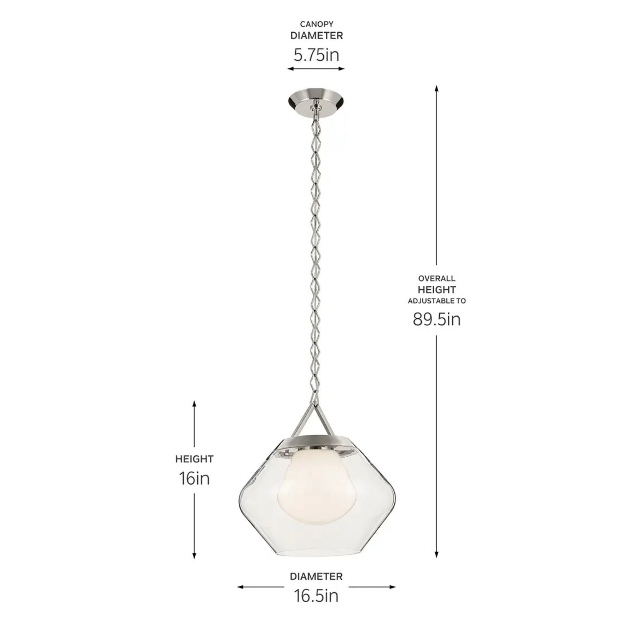 Kichler Nella 16.5 in. Pendant Light, Polished Nickel with Unique Shade & Clear Glass