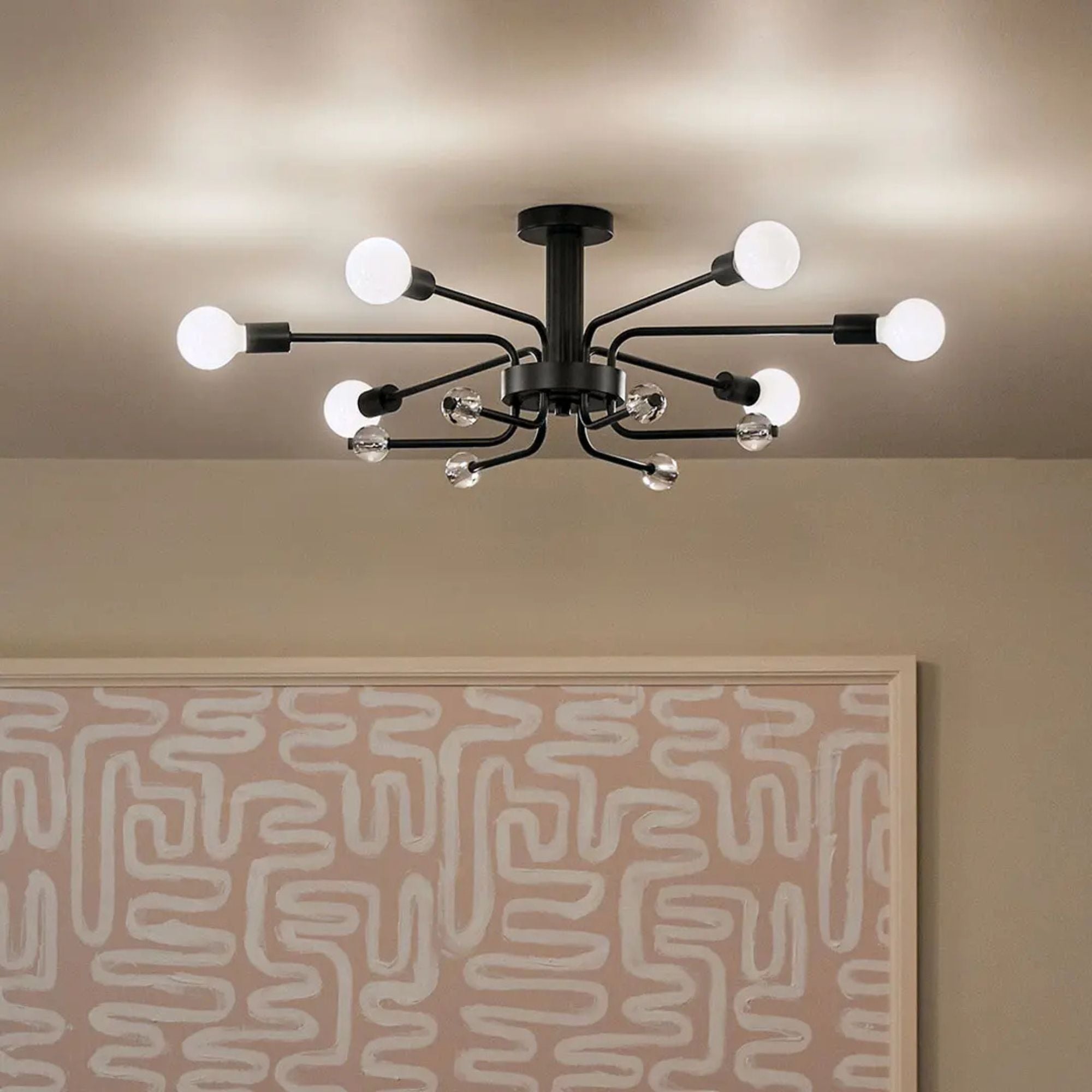 Ocala 41" 6-Light Semi-Flush Mount, Black Finish