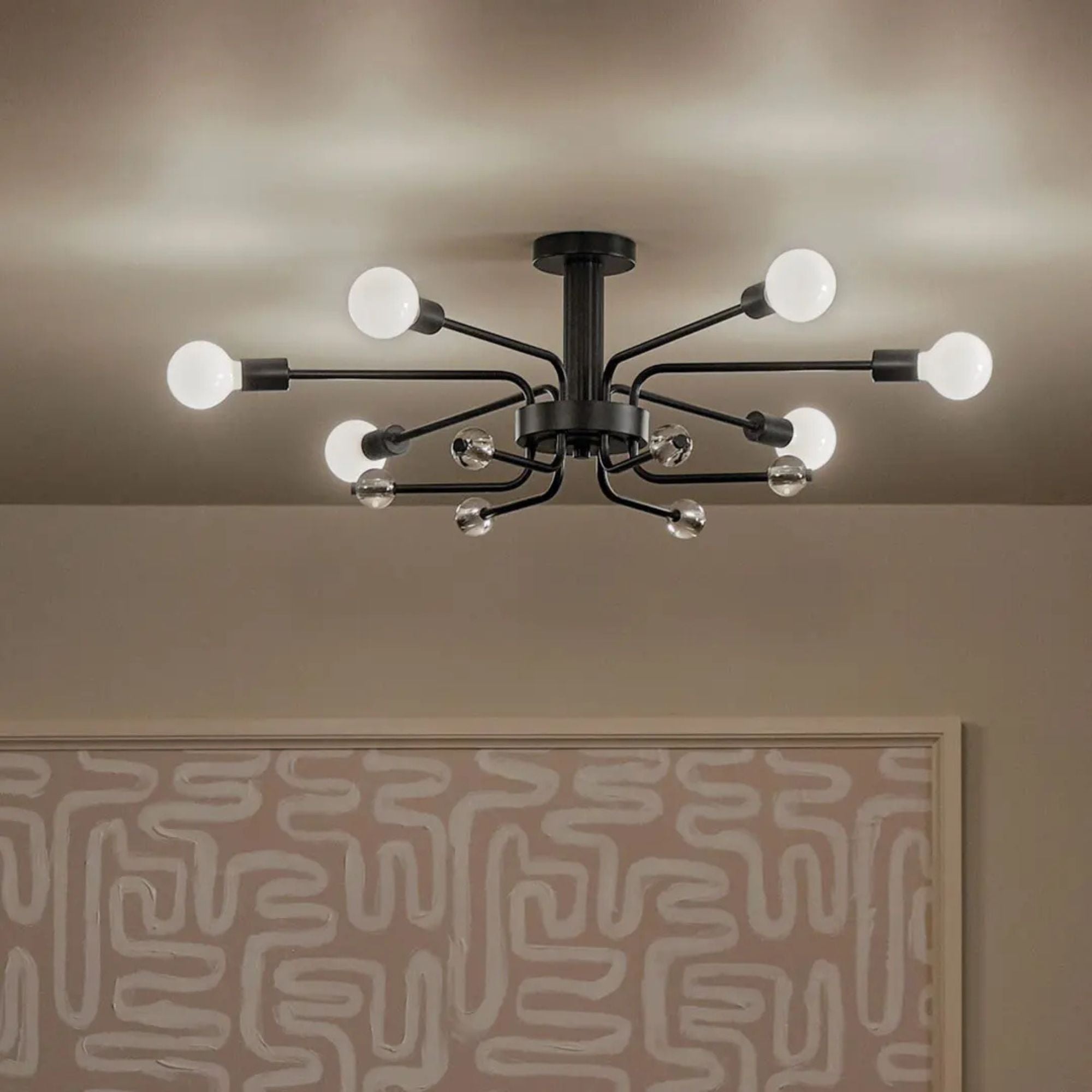 Ocala 41" 6-Light Semi-Flush Mount, Black Finish