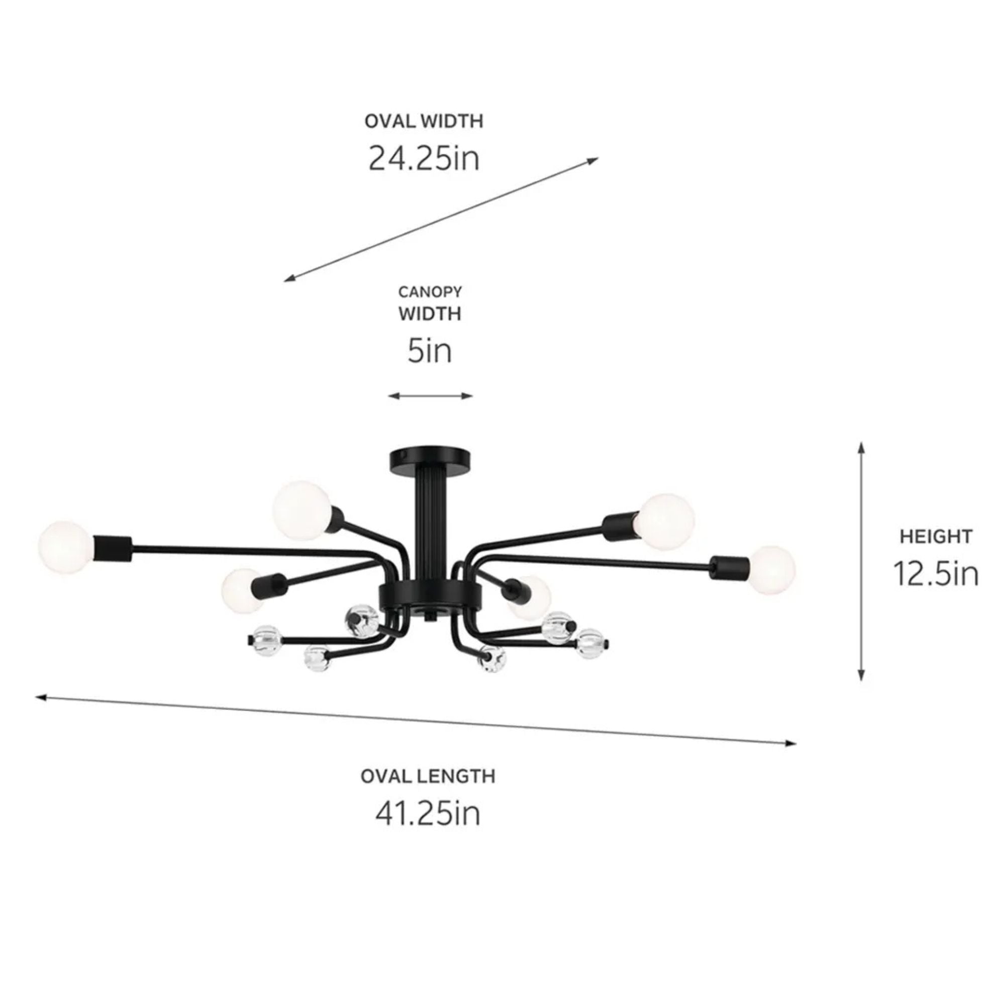 Ocala 41" 6-Light Semi-Flush Mount, Black Finish