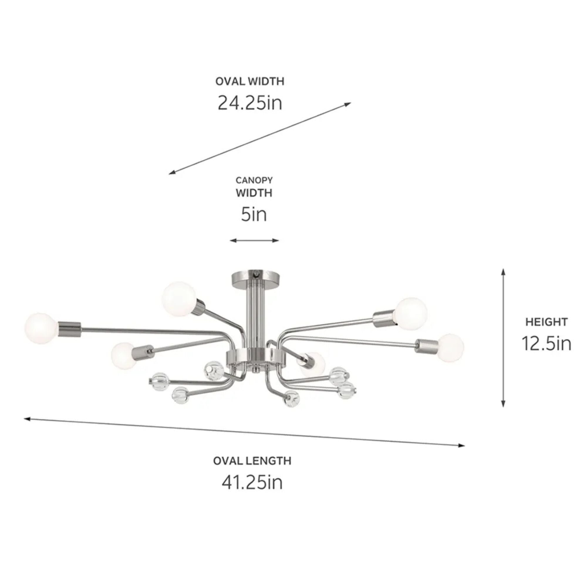 Ocala 41" 6-Light Semi-Flush Mount, Polished Nickel Finish