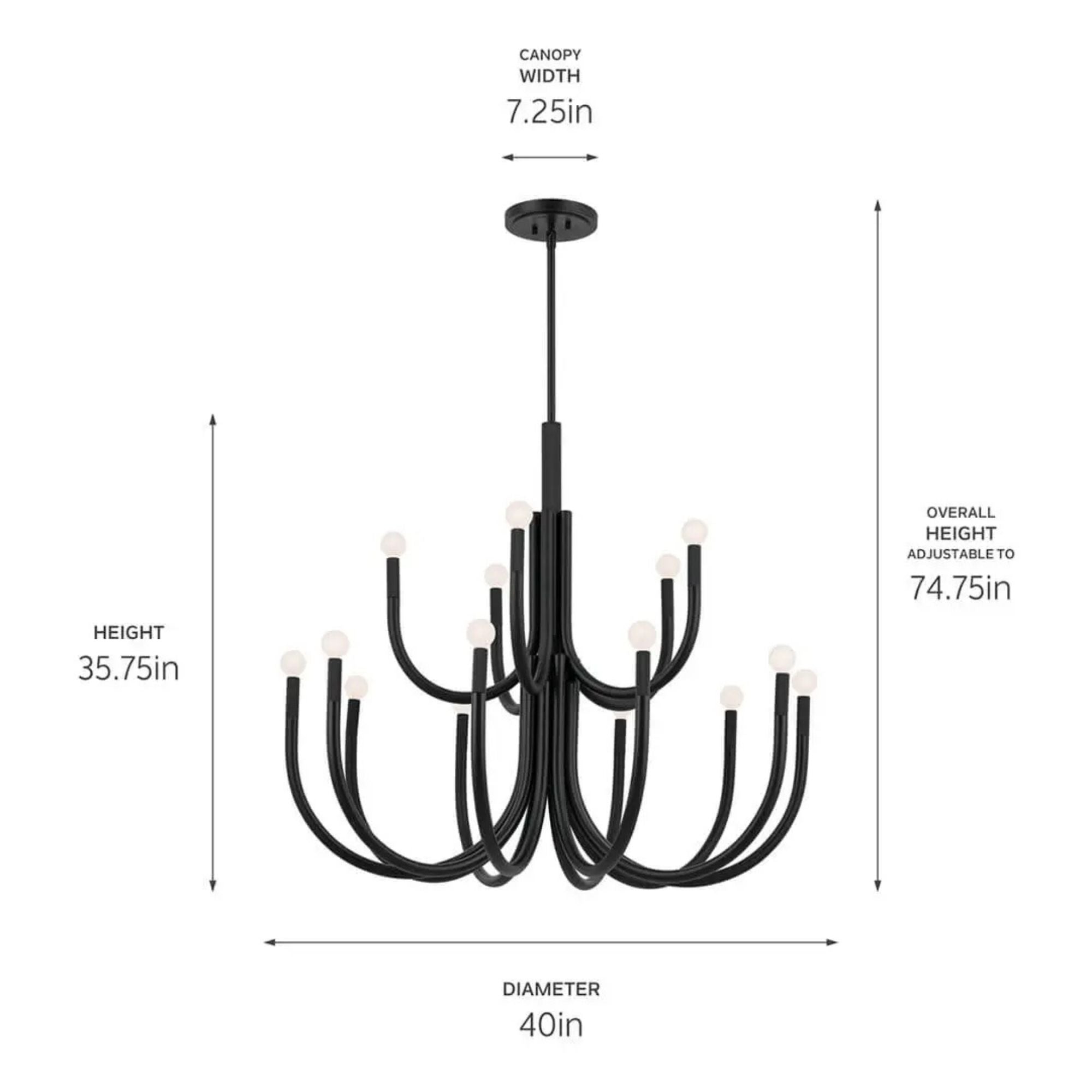 Kichler Odensa 40 in. 15-Light Chandelier, Black
