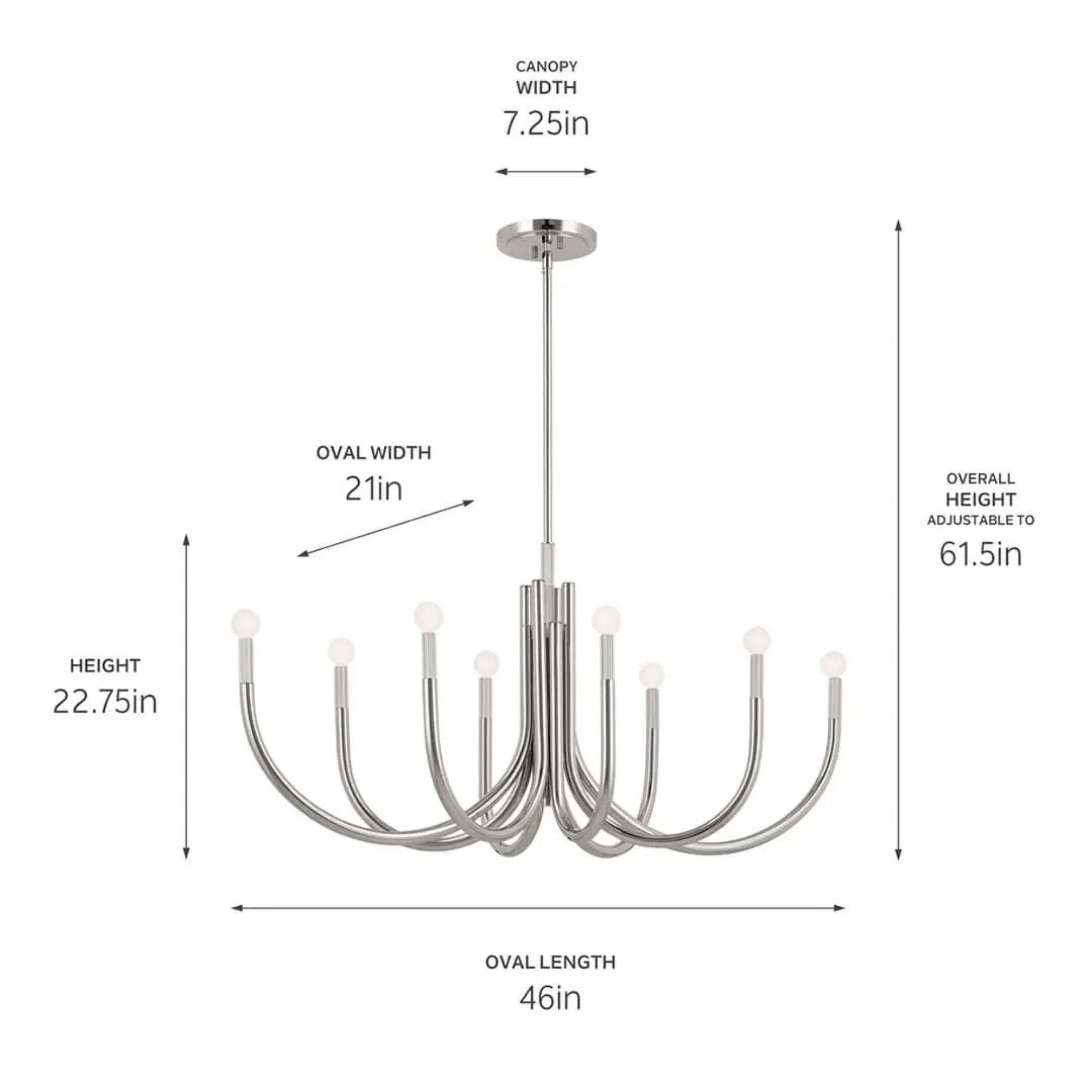 Kichler Odensa 46 in. 8-Light Oval Chandelier, Polished Nickel