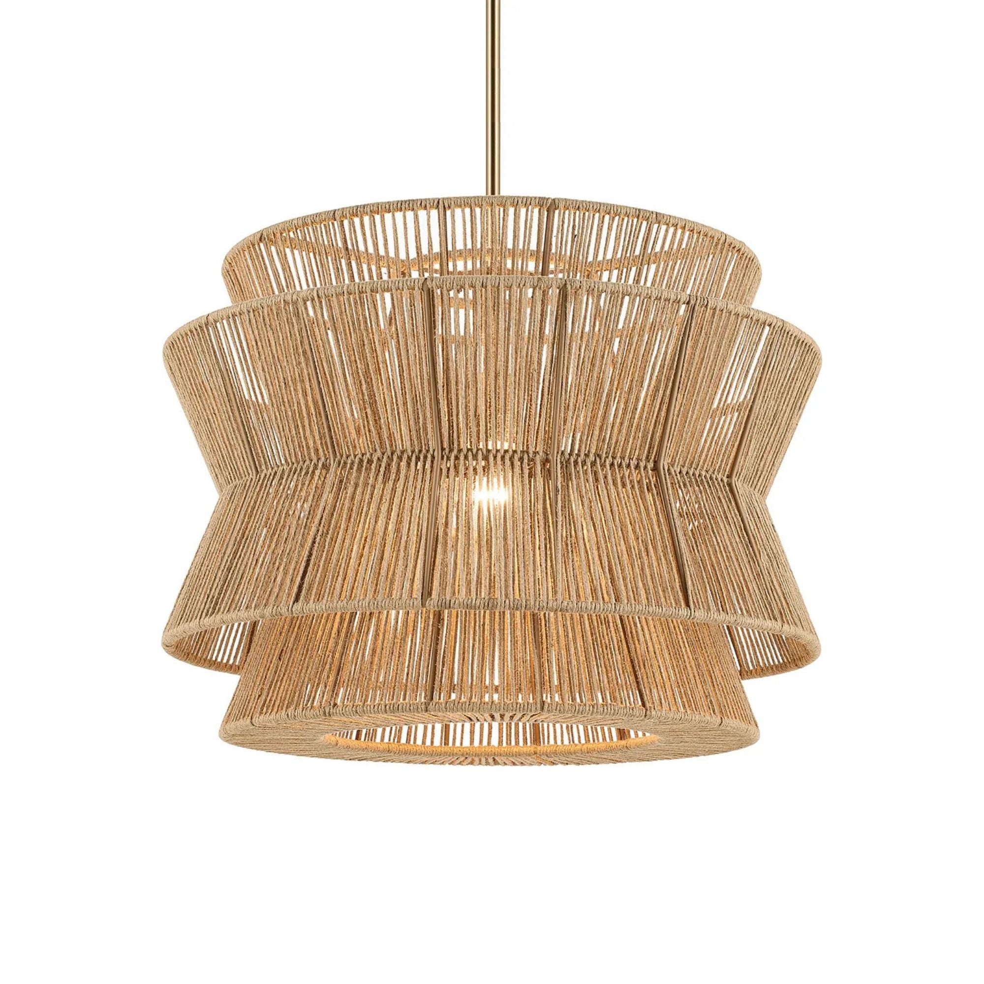 Kichler Ophira 22 in. Pendant Light, Champagne Bronze with Jute Hourglass Shade