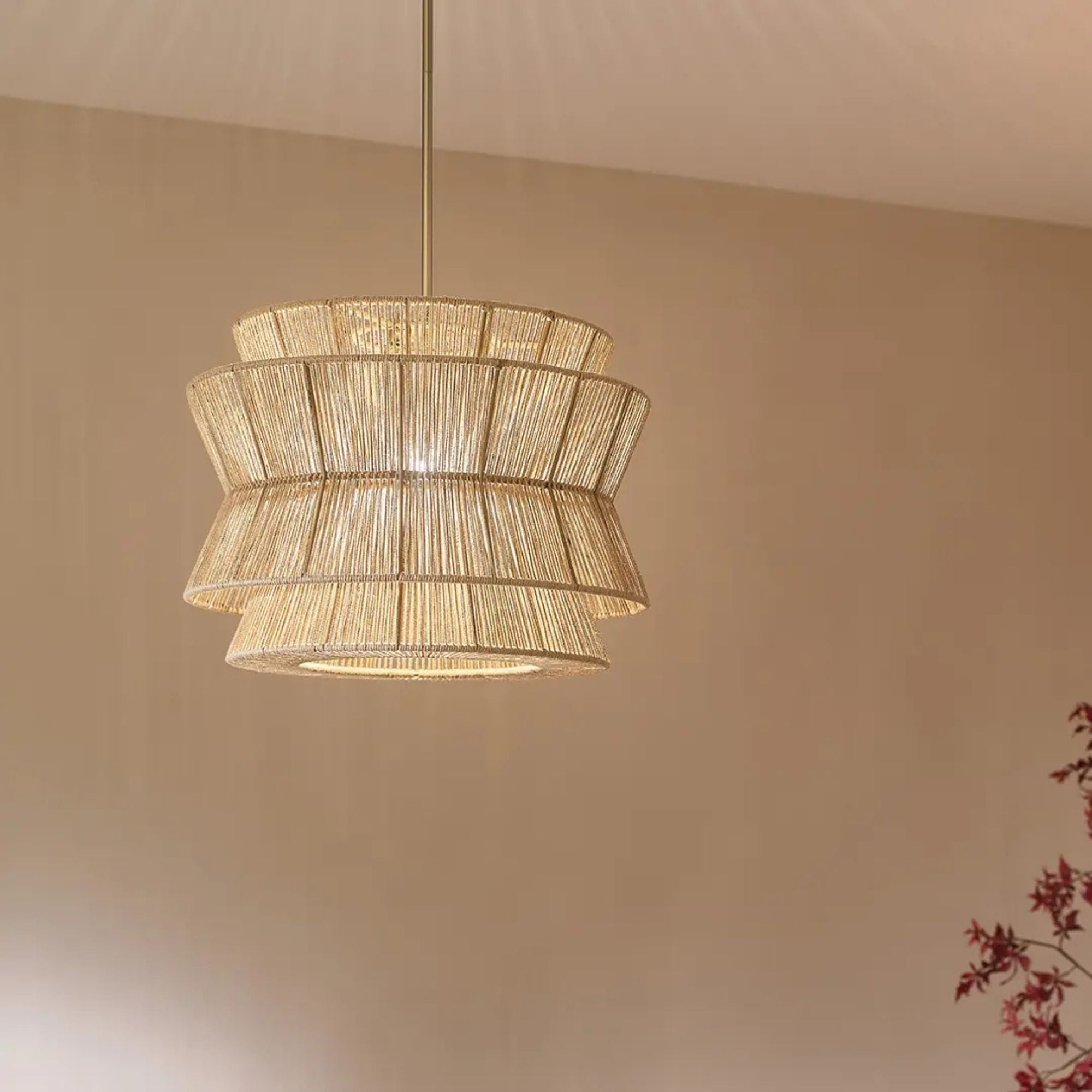 Kichler Ophira 22 in. Pendant Light, Champagne Bronze with Jute Hourglass Shade